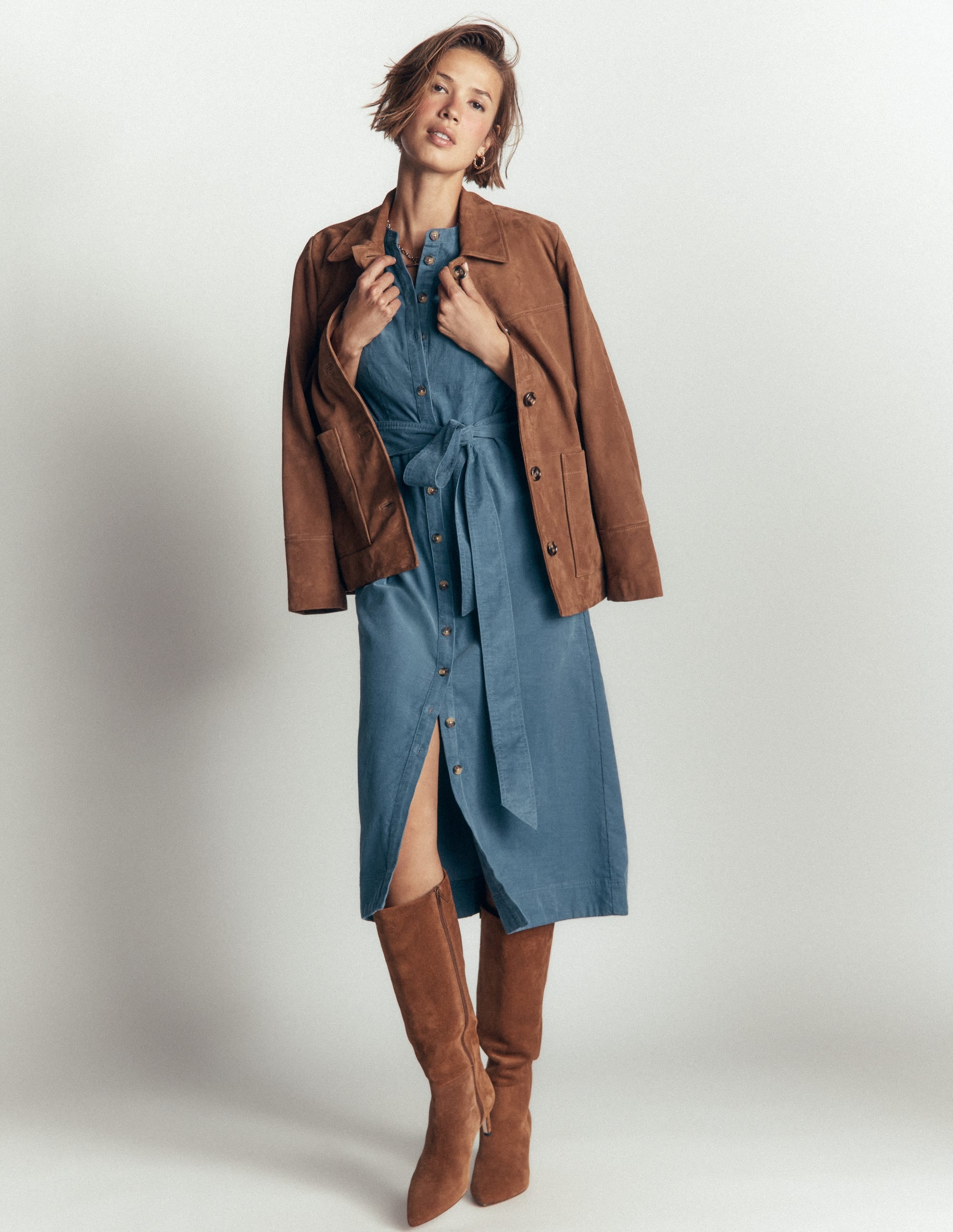 Louise Cord Midi Shirt Dress-Storm Blue