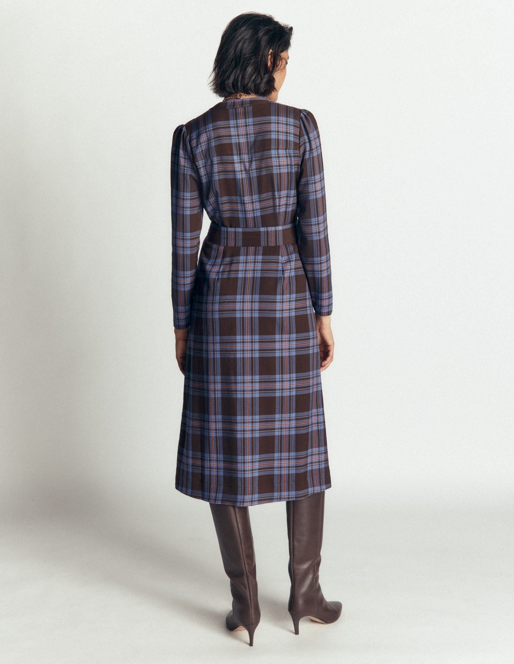 Louise Check Midi Shirt Dress-Brown, Blue and Pink Check