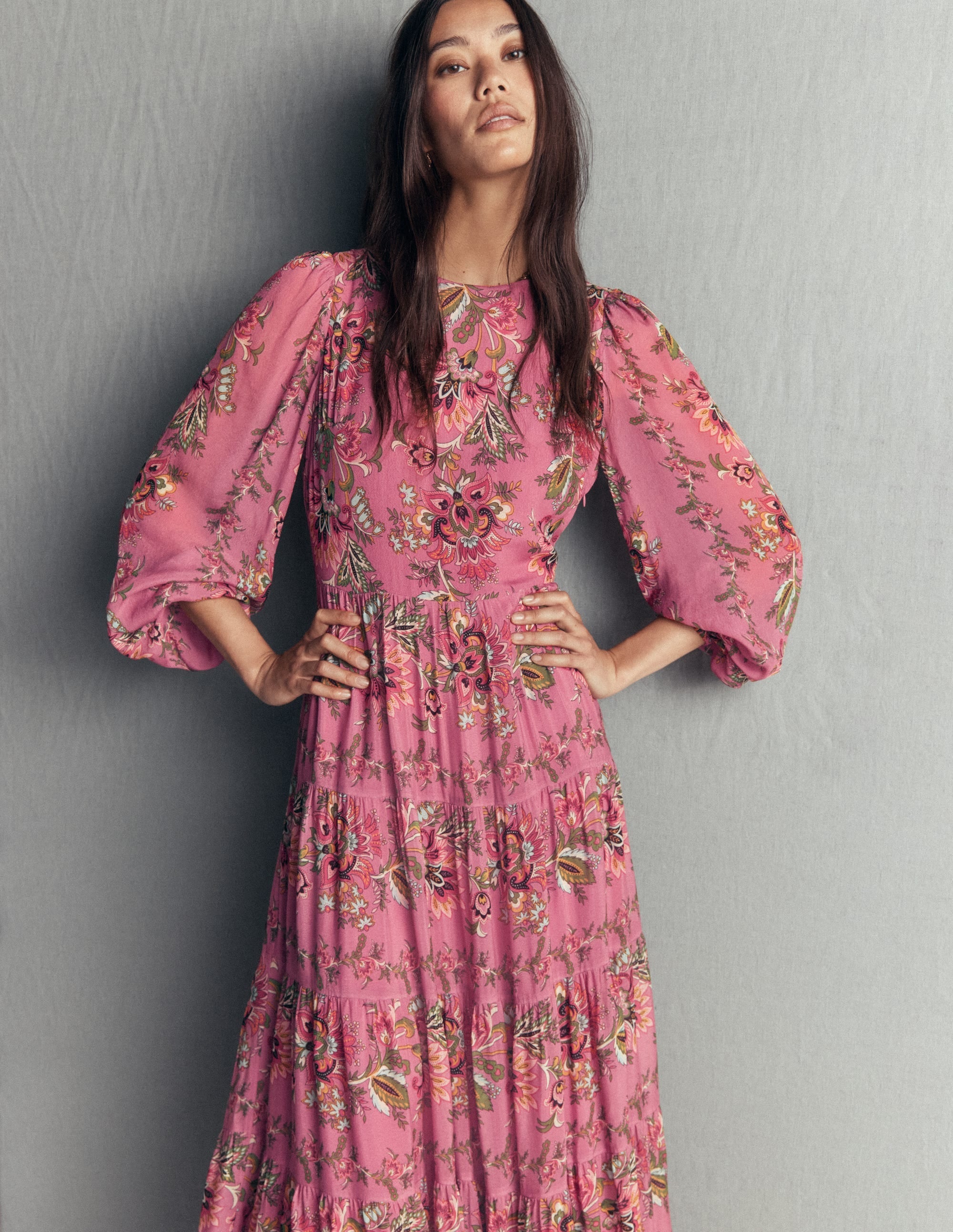 Multi Tiered Maxi Dress-Pink Heather, Frosted Flora