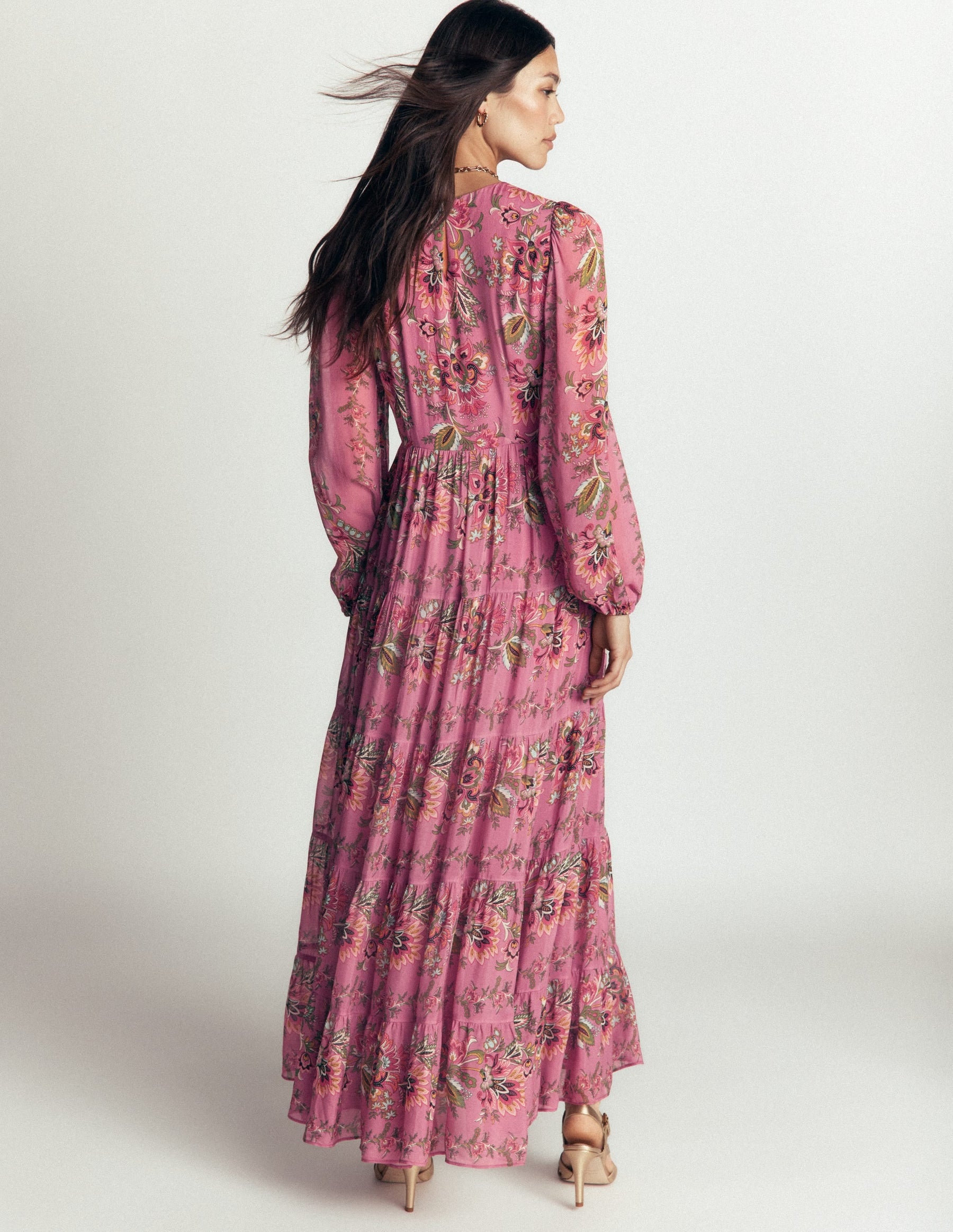 Multi Tiered Maxi Dress-Pink Heather, Frosted Flora