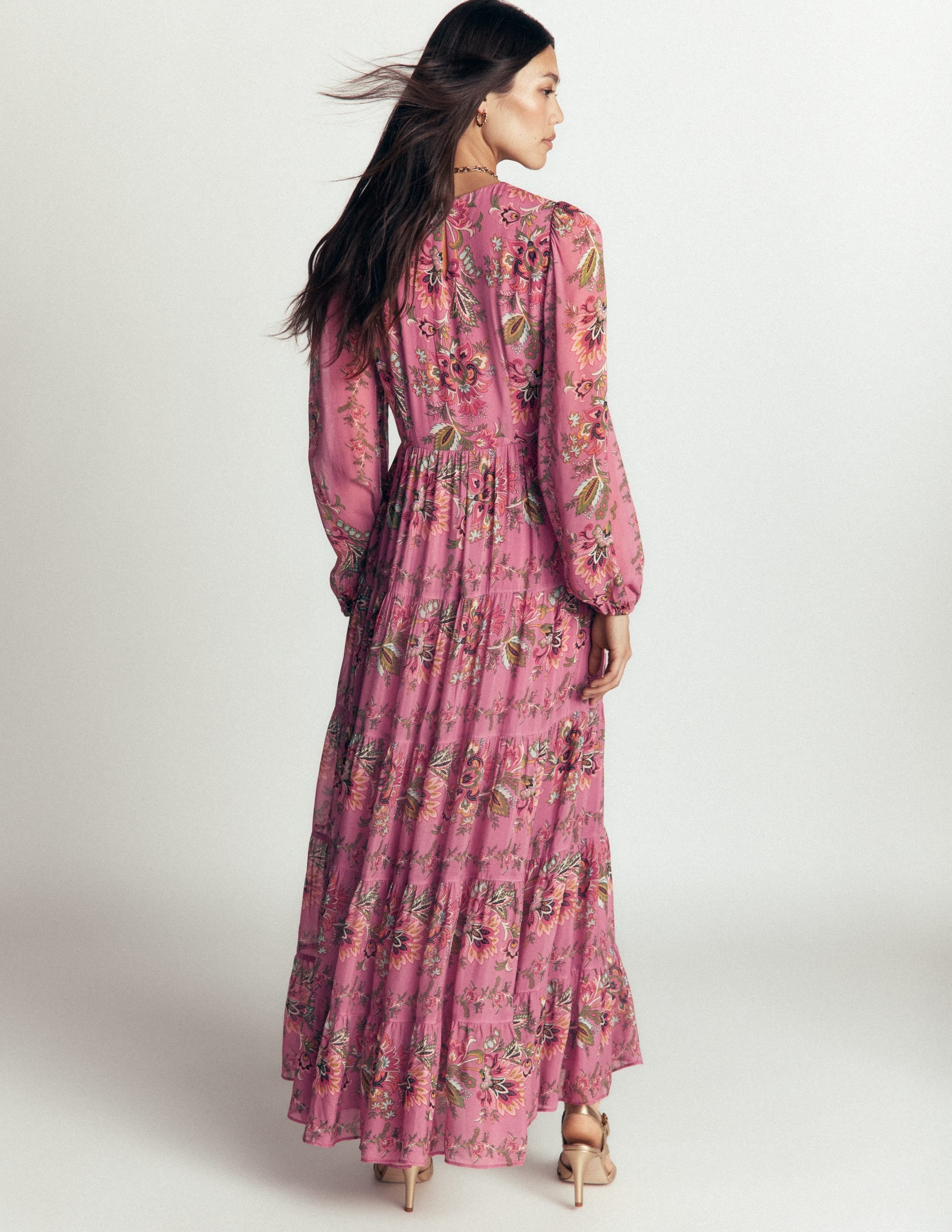 Multi Tiered Maxi Dress-Pink Heather, Frosted Flora