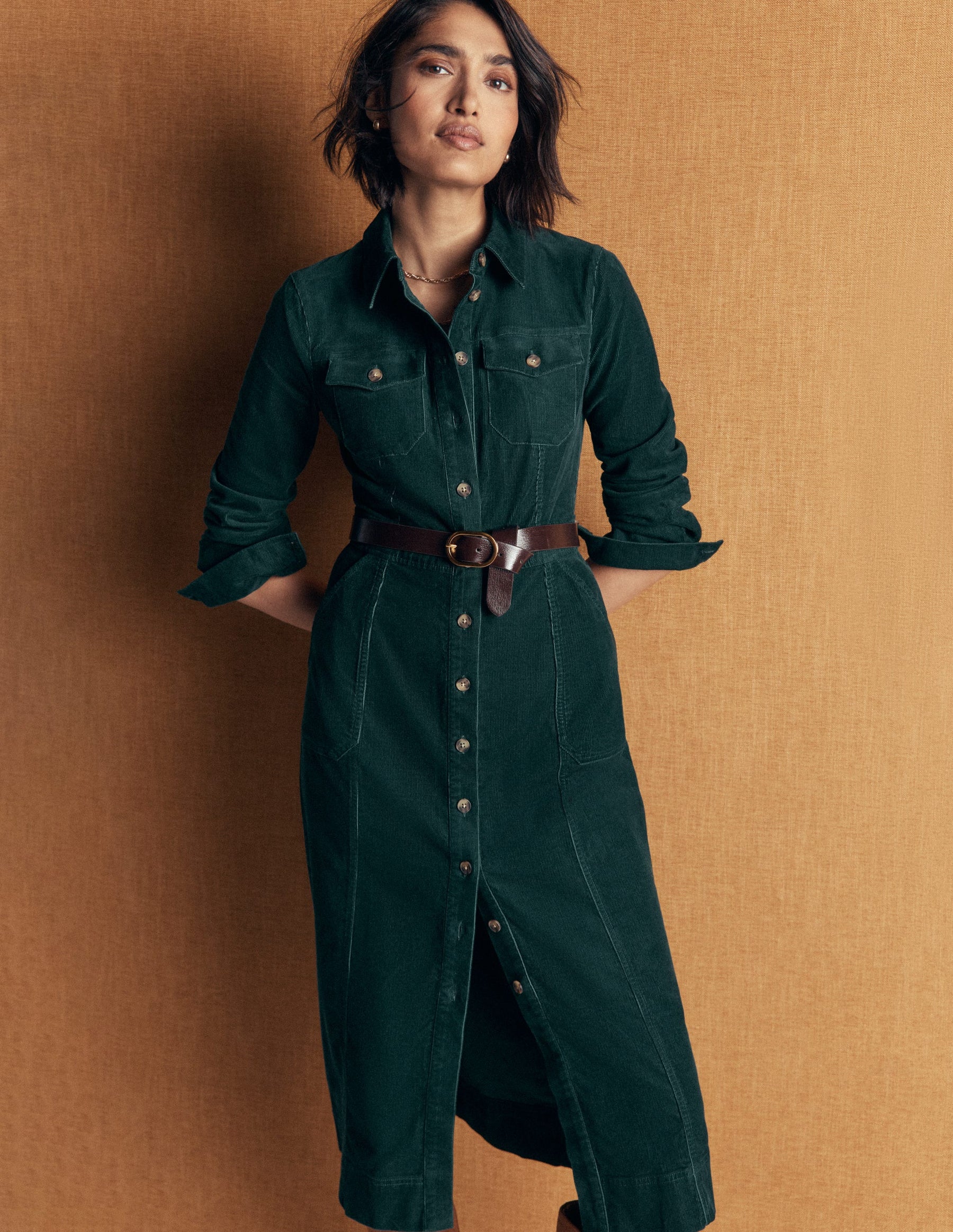 Fleur Cord Midi Dress-Midnight Teal