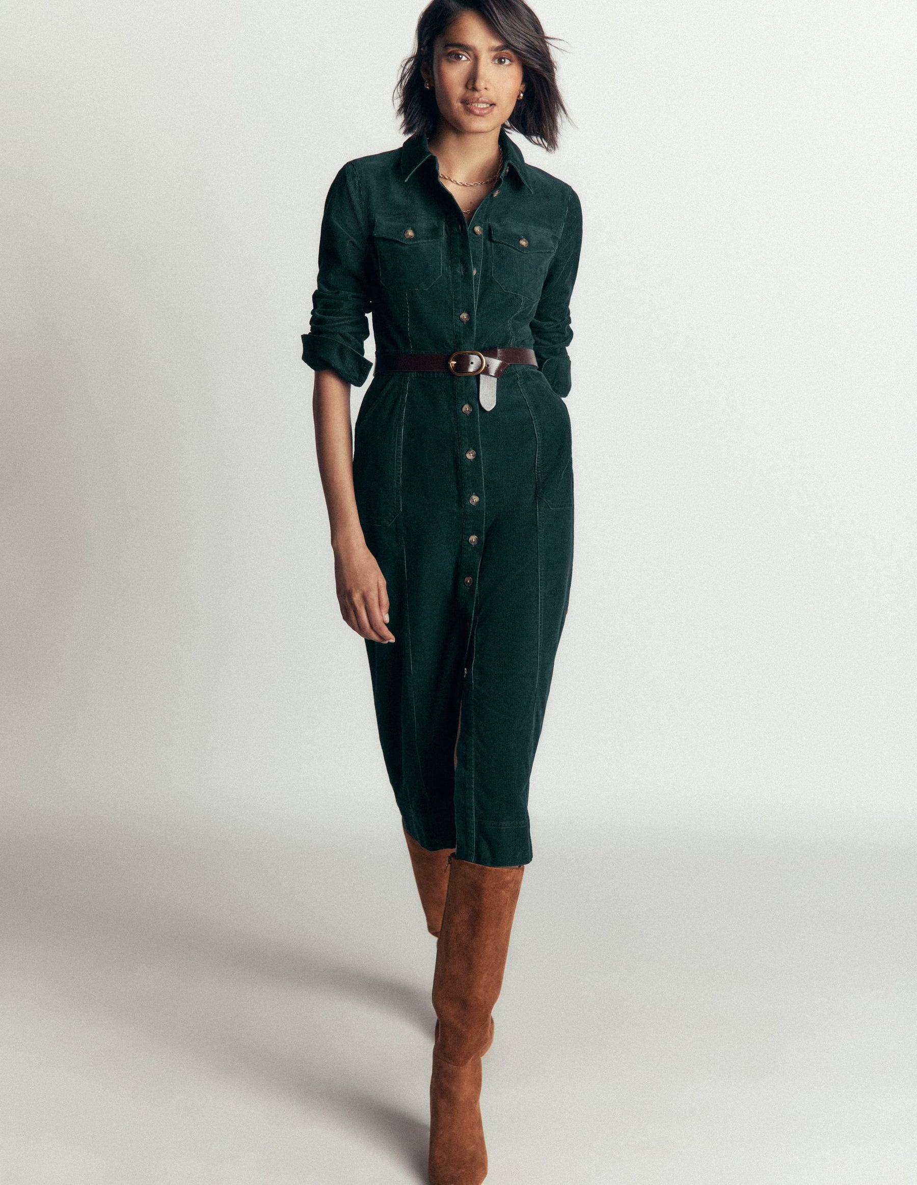 Fleur Cord Midi Dress-Midnight Teal