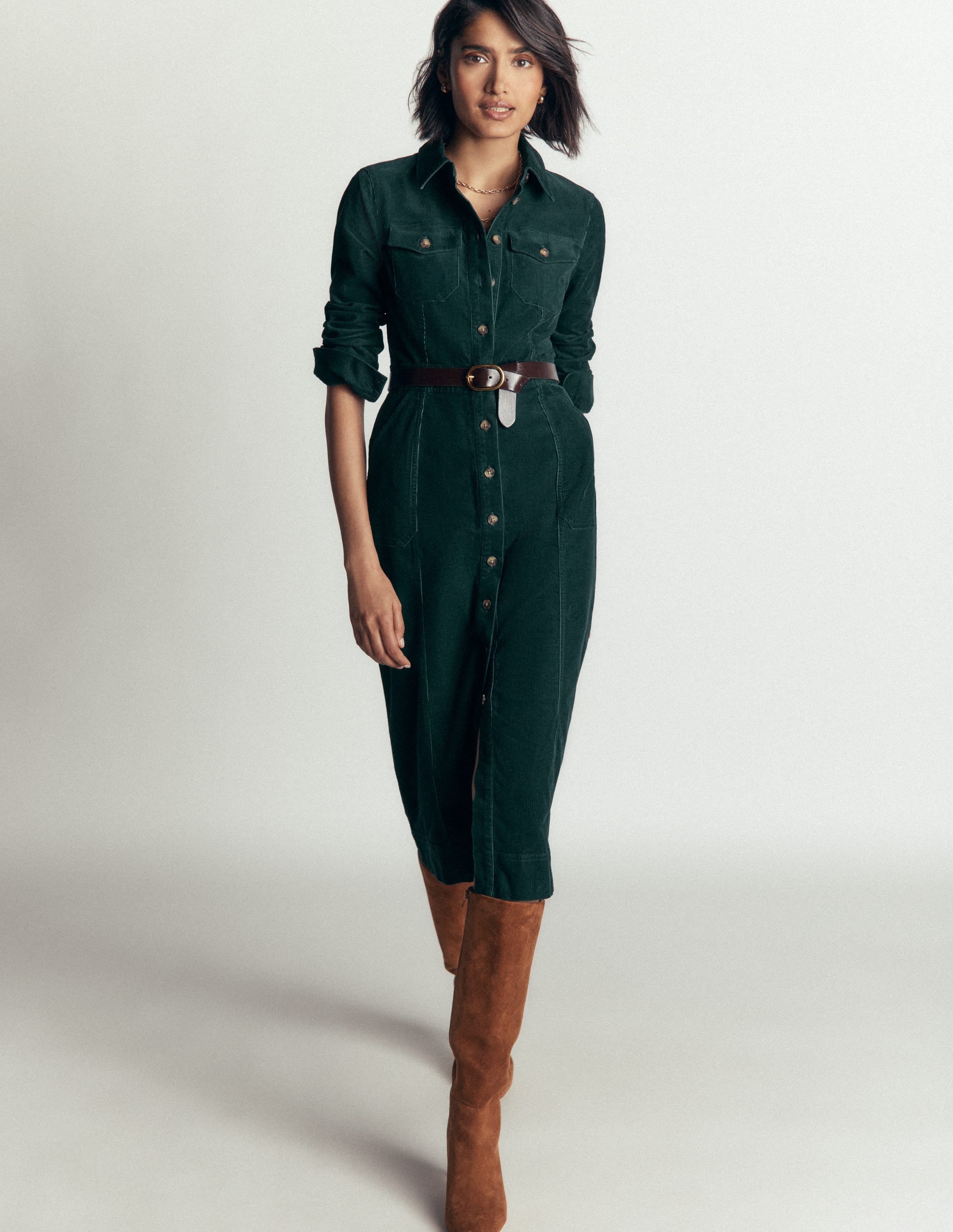 Fleur Cord Midi Dress-Midnight Teal