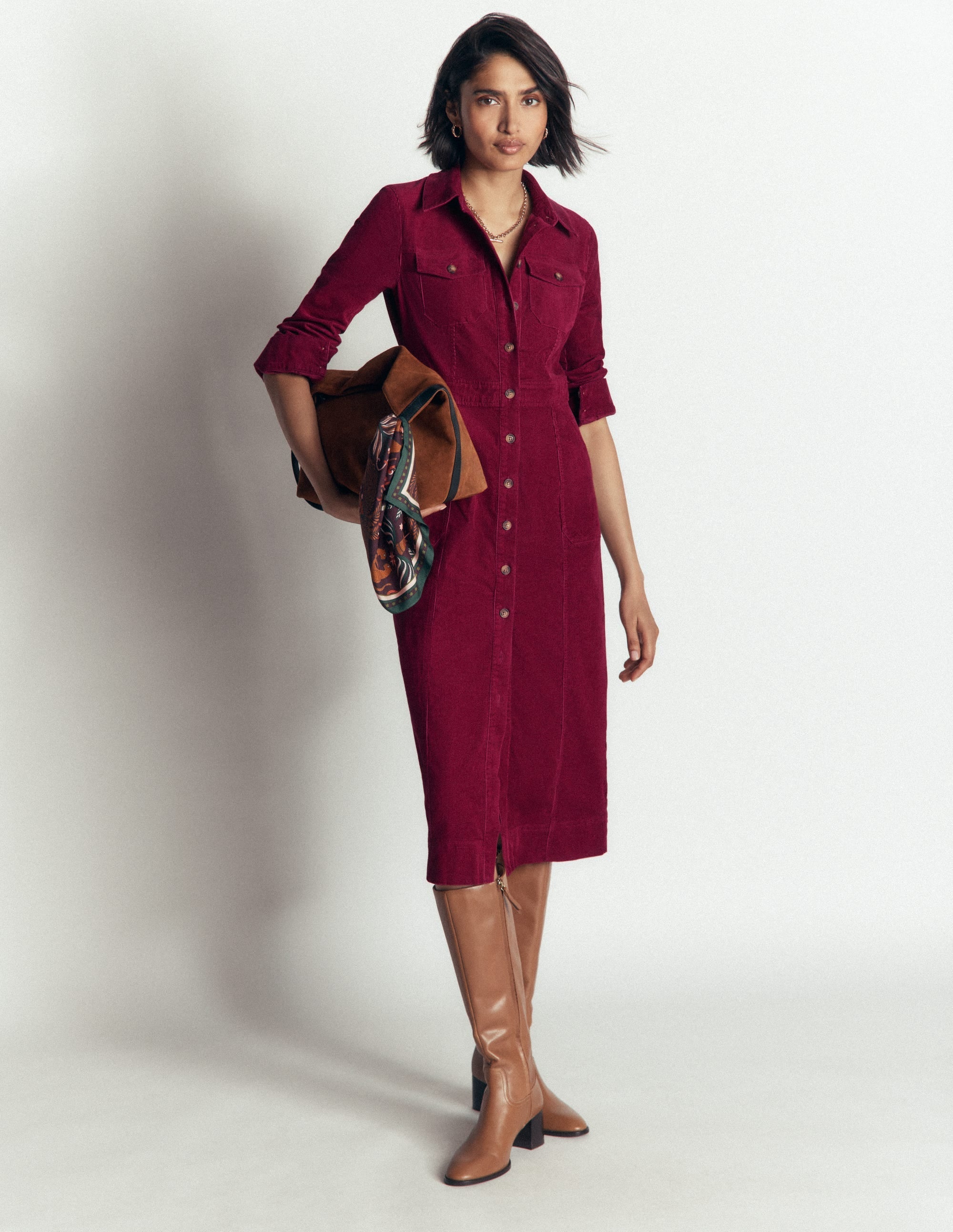 Fleur Cord Midi Dress-Ruby Red