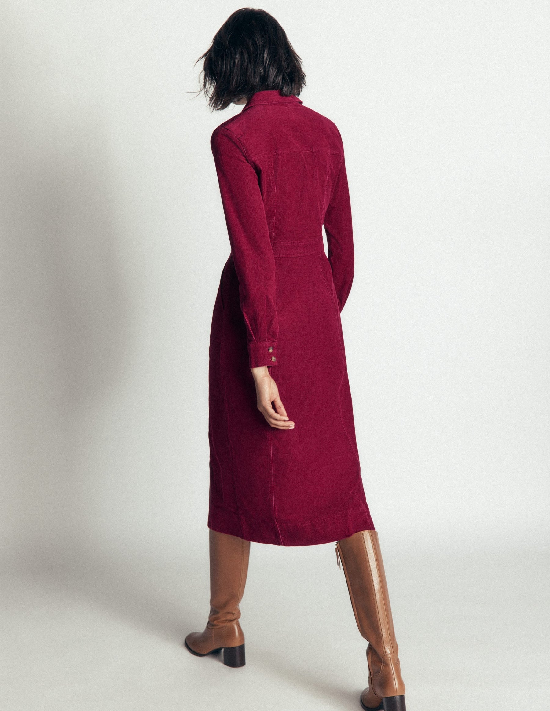 Fleur Cord Midi Dress-Ruby Red