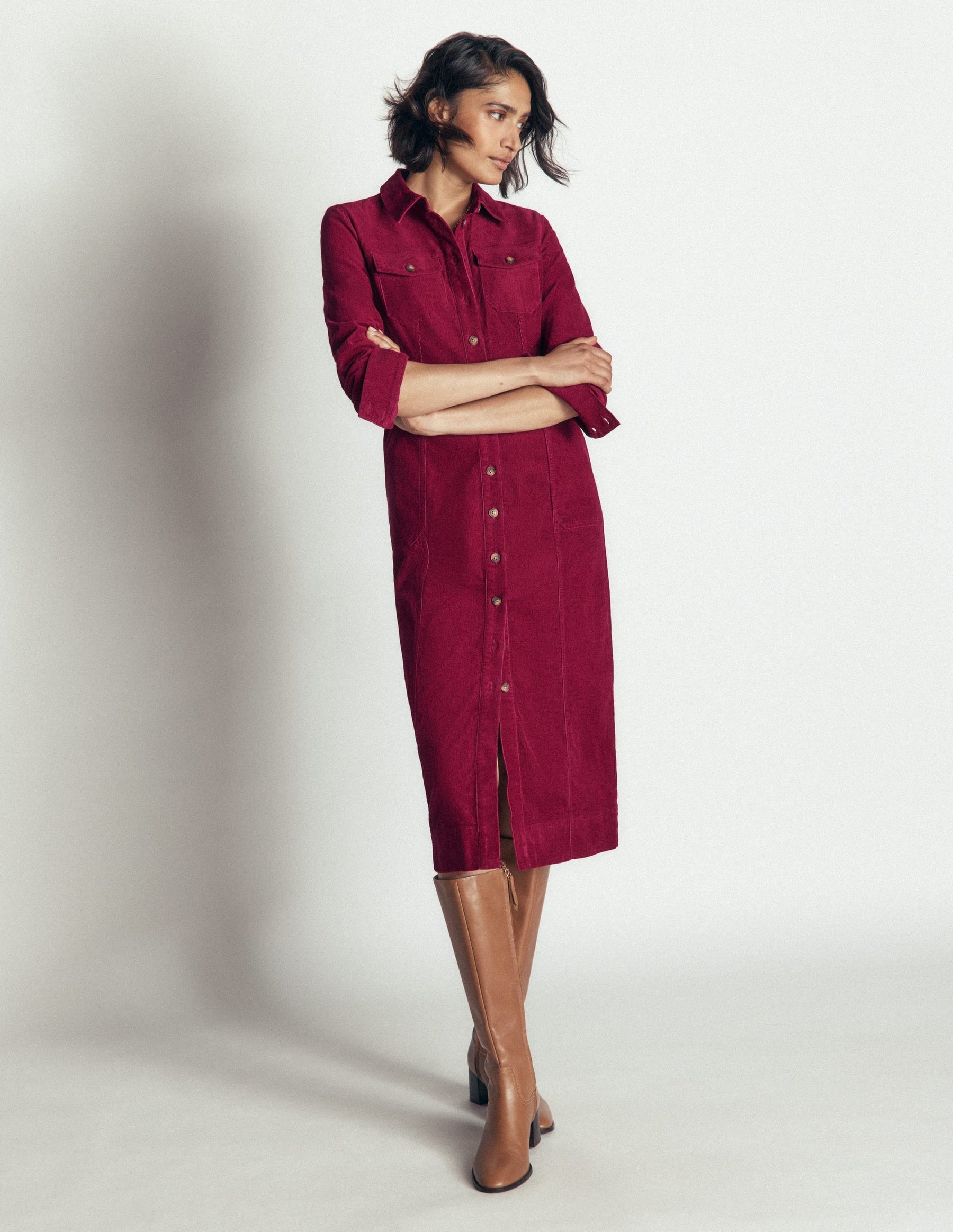 Fleur Cord Midi Dress-Ruby Red