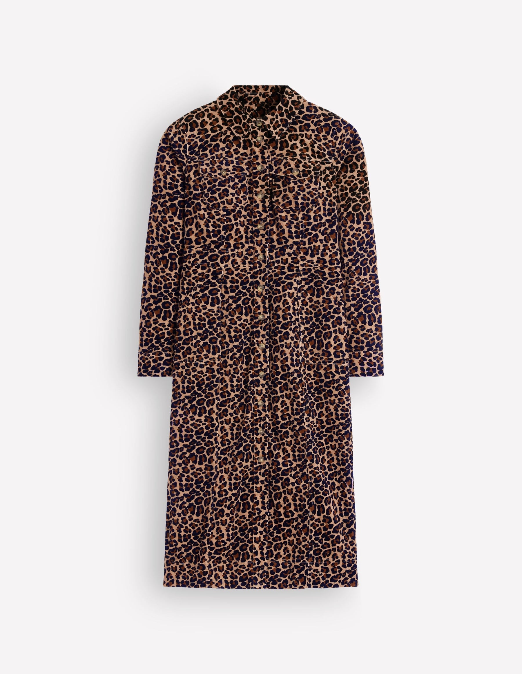 Fleur Cord Midi Dress-Brown, Leopard Fields