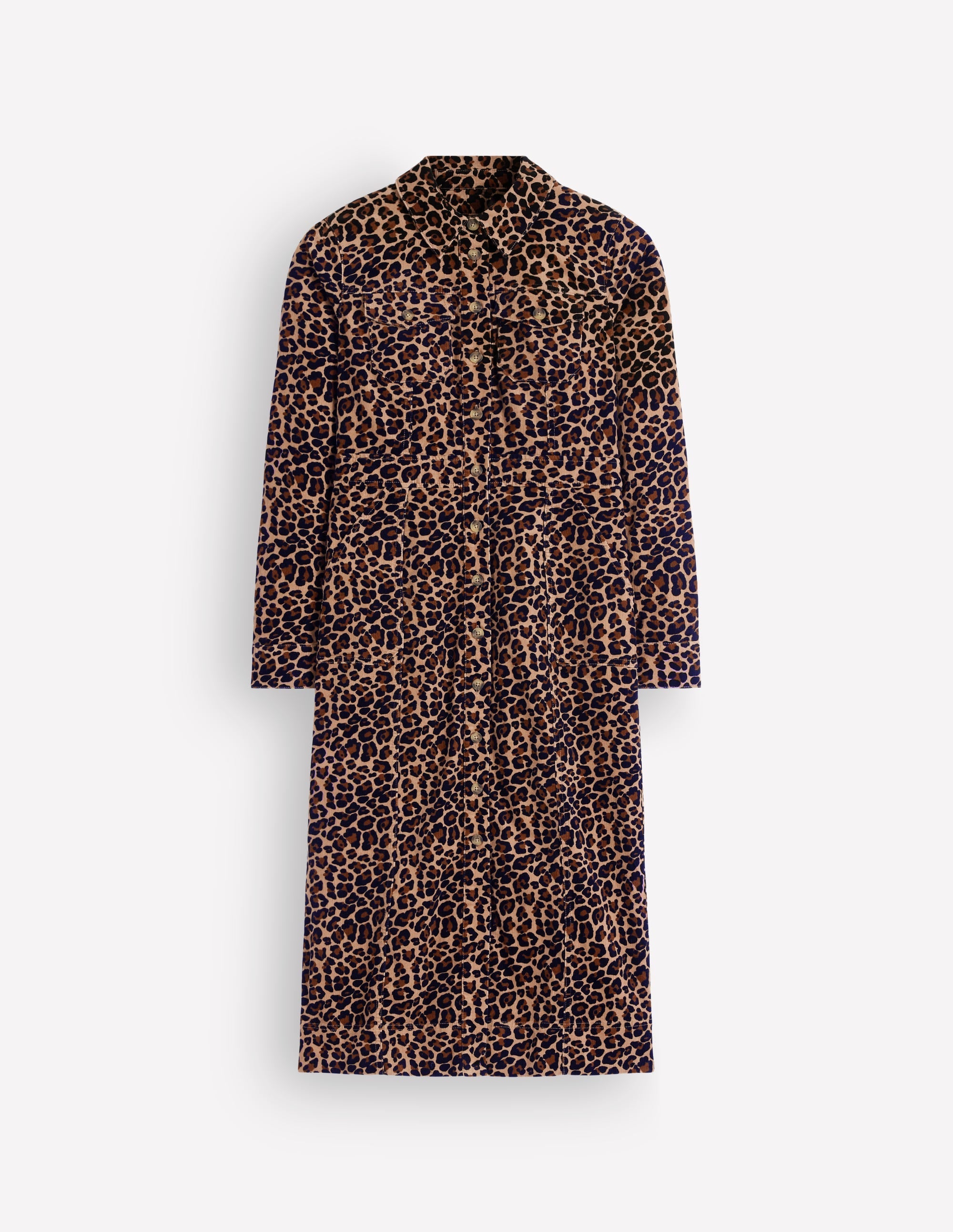 Fleur Cord Midi Dress-Brown, Leopard Fields