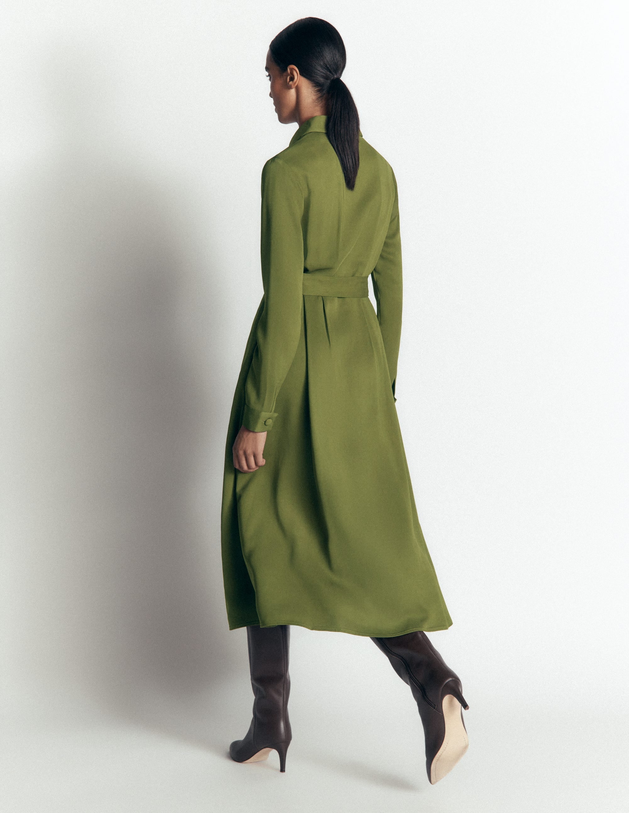 Kate Pleated Shirt Dress-Forest Green