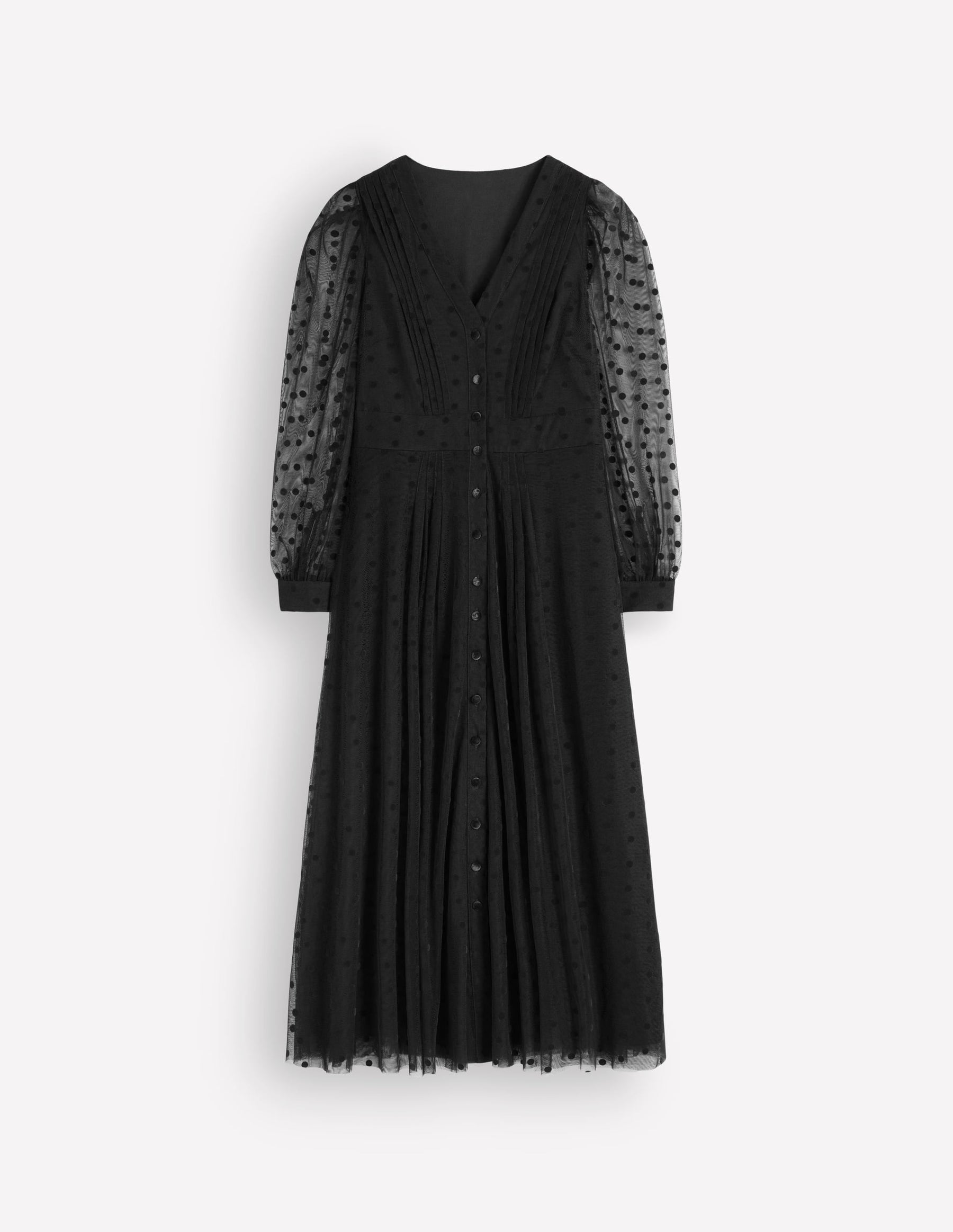 Pleated Tulle Midi Dress-Black