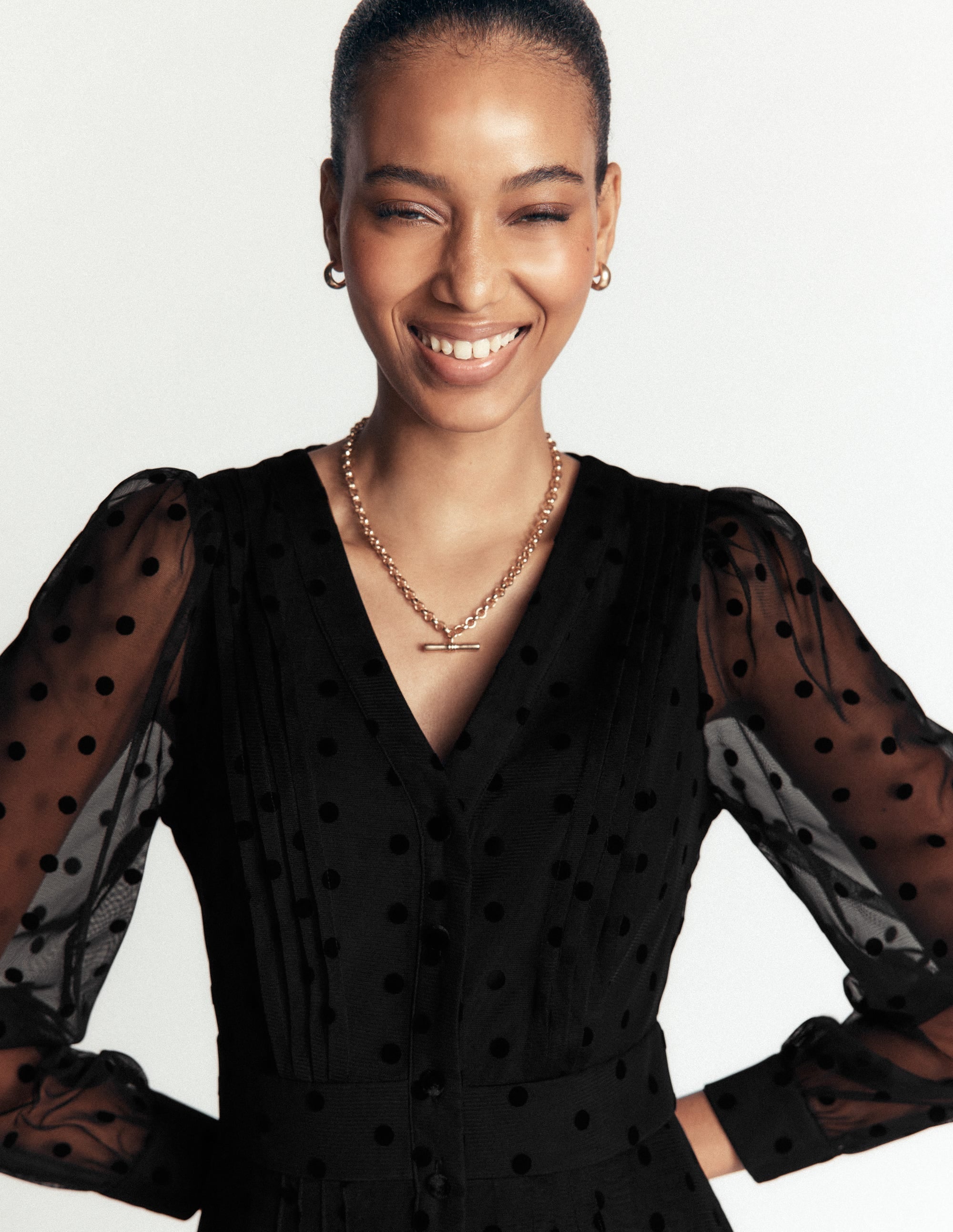 Pleated Tulle Midi Dress-Black