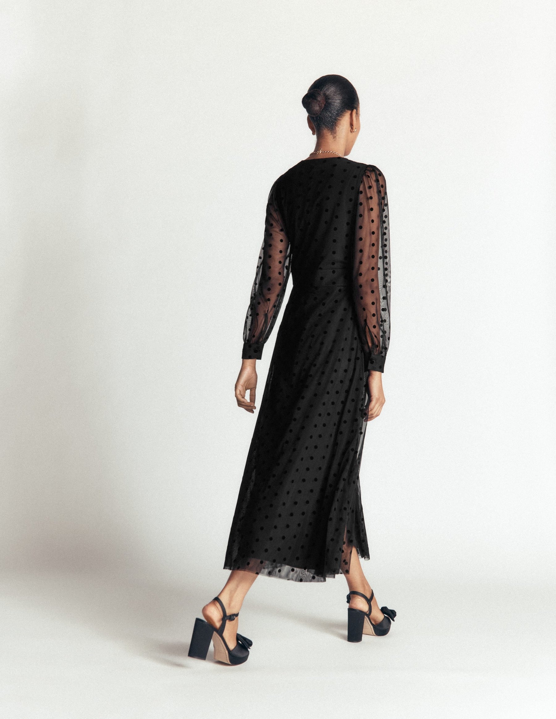Pleated Tulle Midi Dress-Black