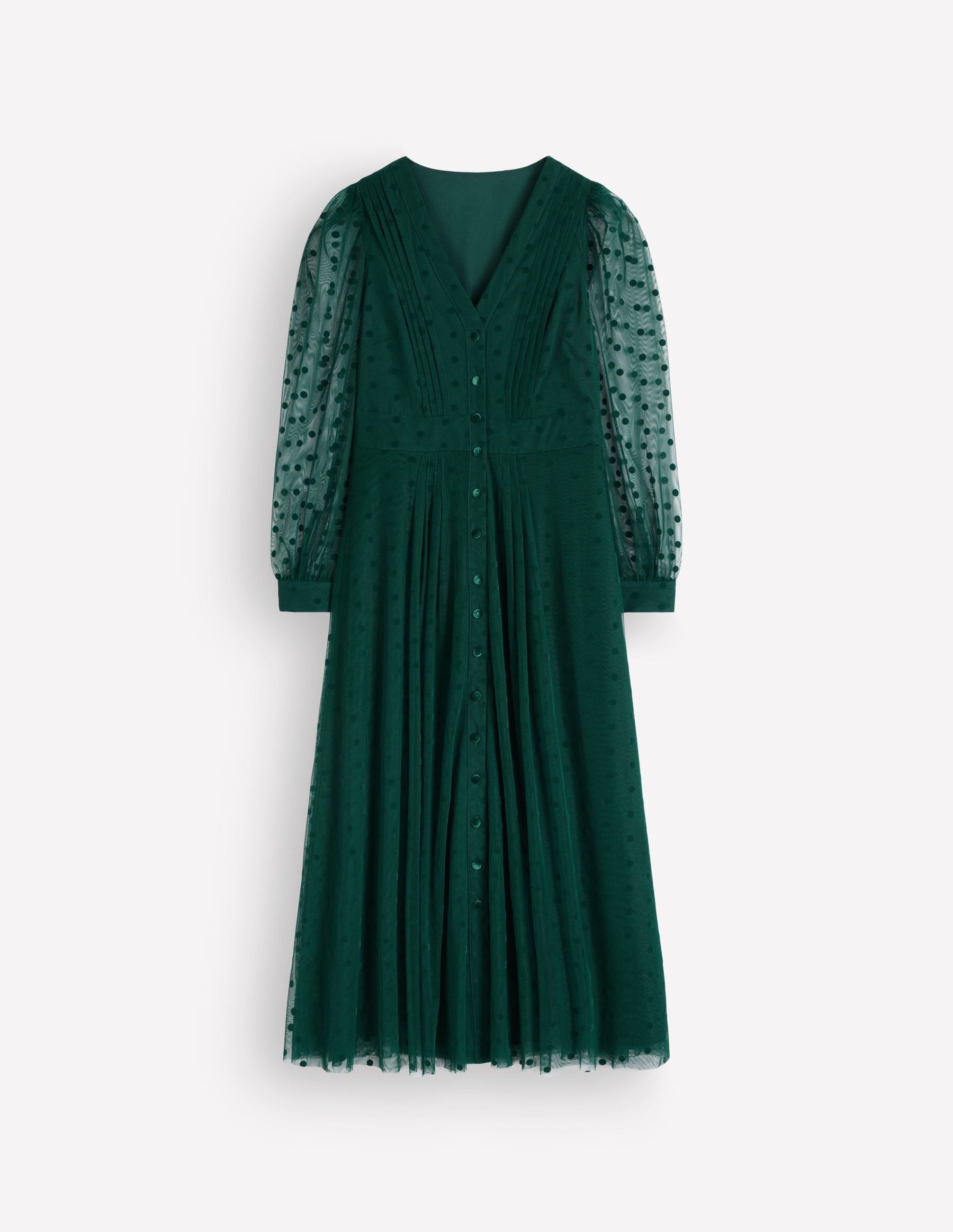 Pleated Tulle Midi Dress-Midnight Teal