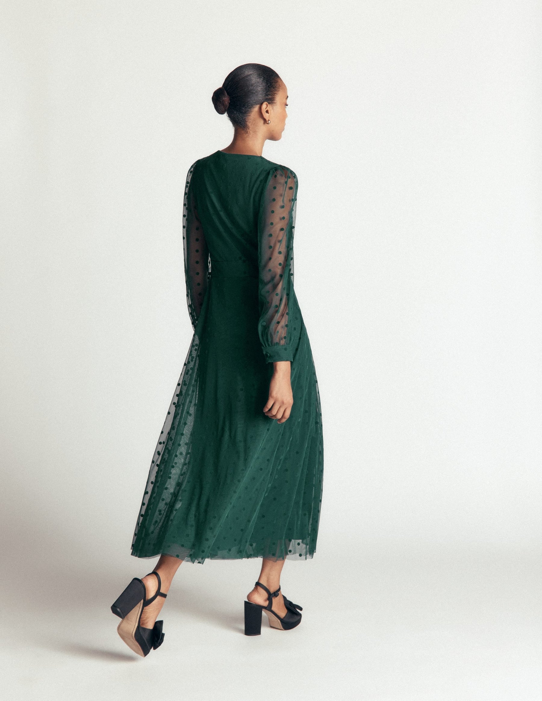 Pleated Tulle Midi Dress-Midnight Teal