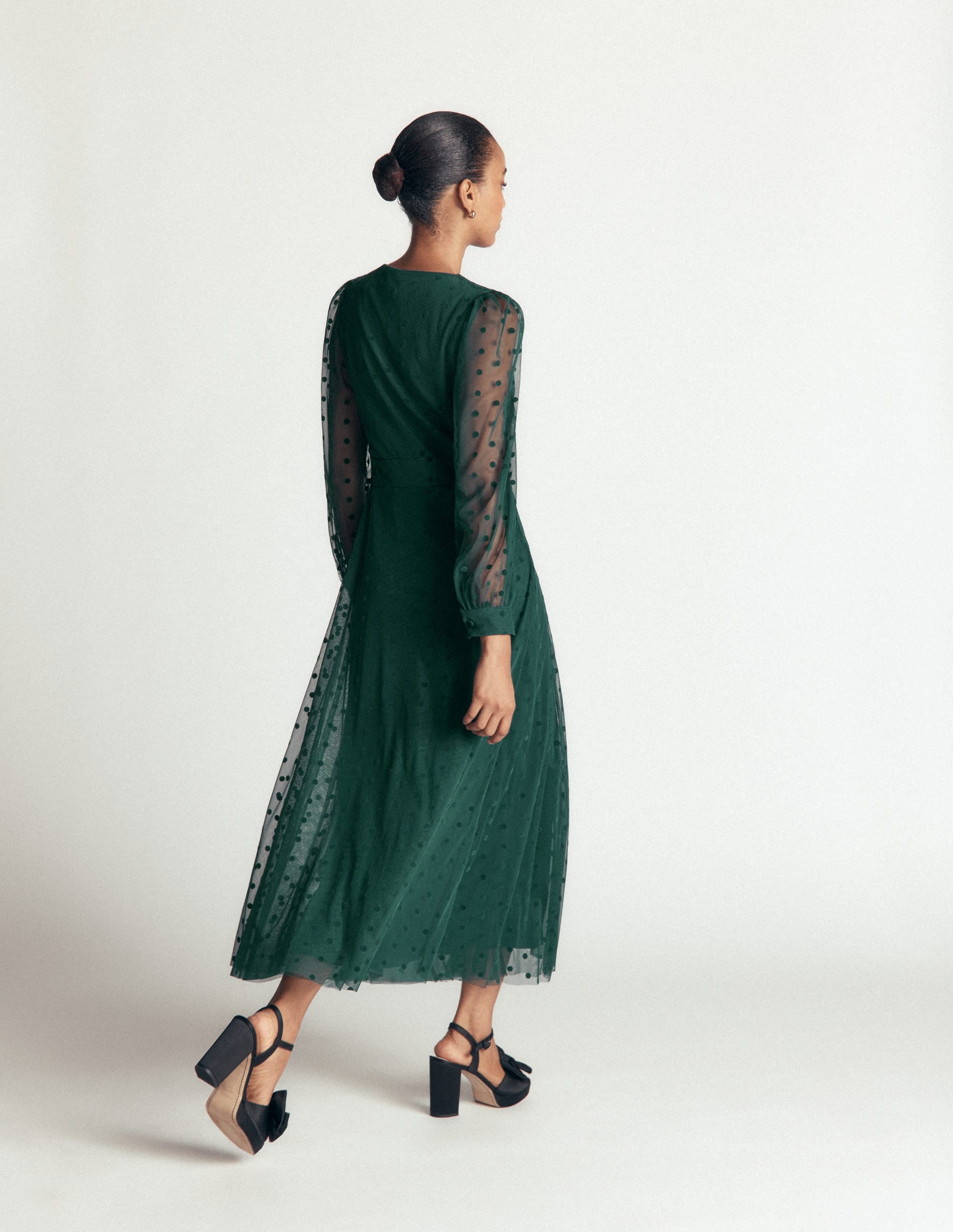 Pleated Tulle Midi Dress-Midnight Teal