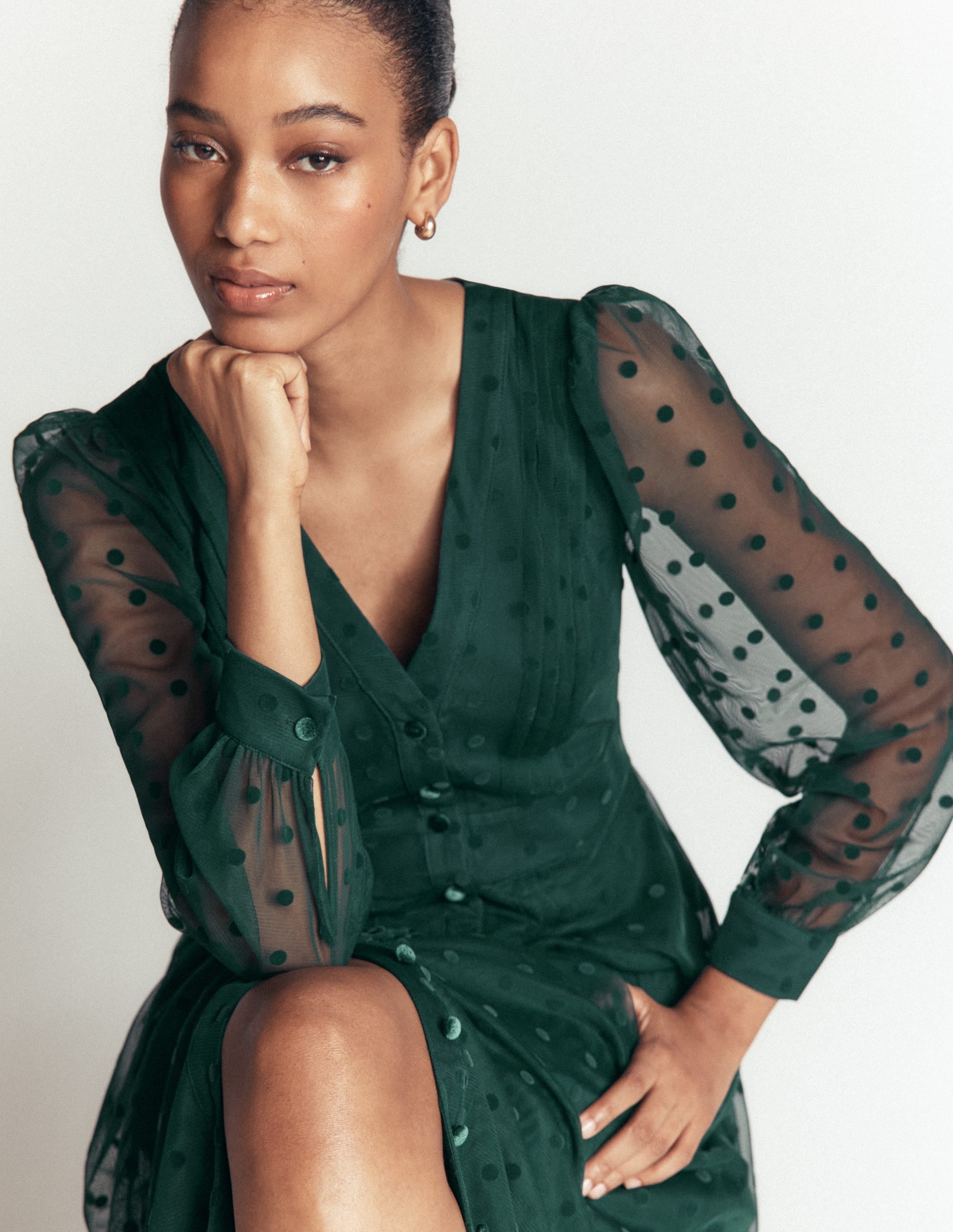 Pleated Tulle Midi Dress-Midnight Teal