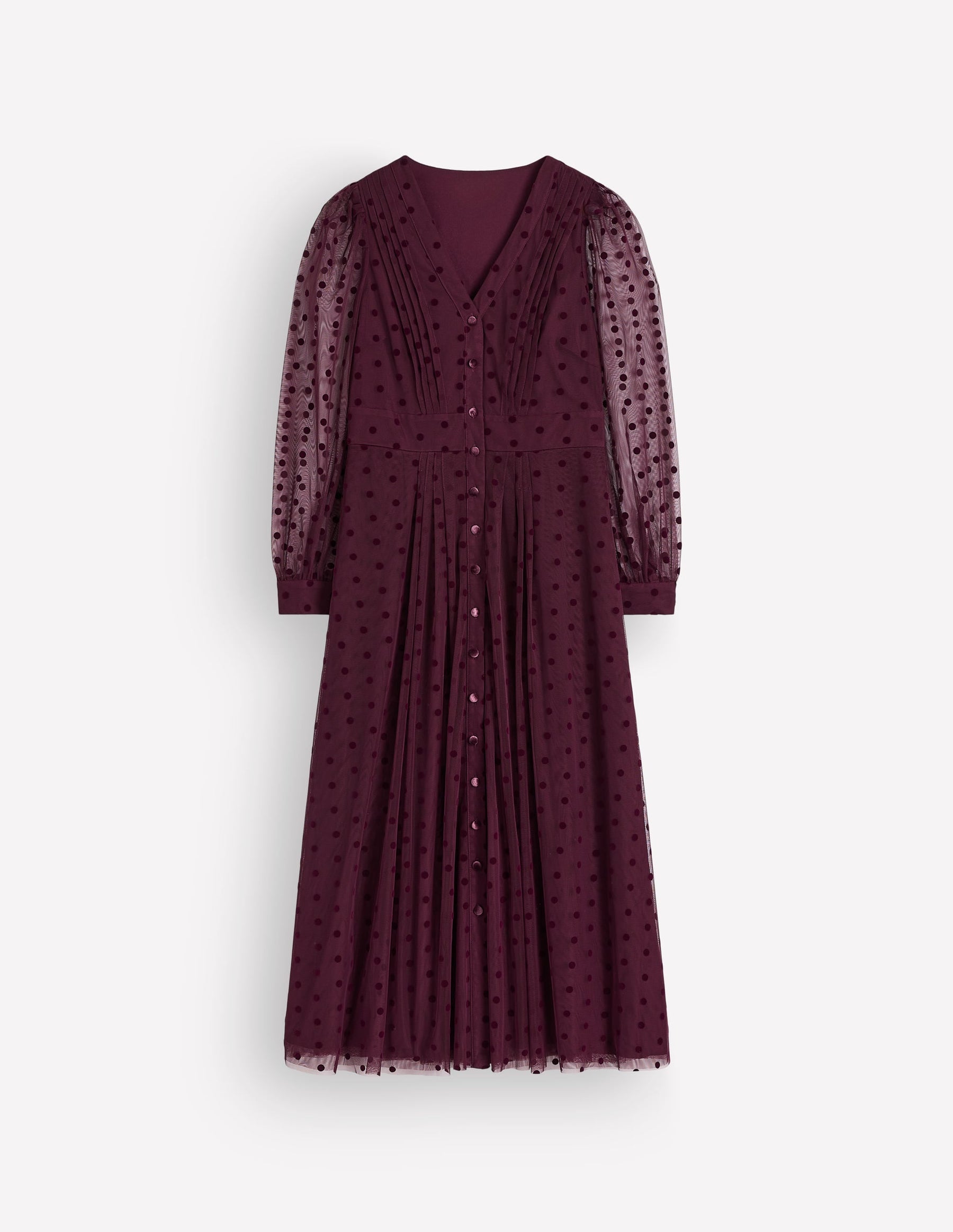 Pleated Tulle Midi Dress-Dark Cherry