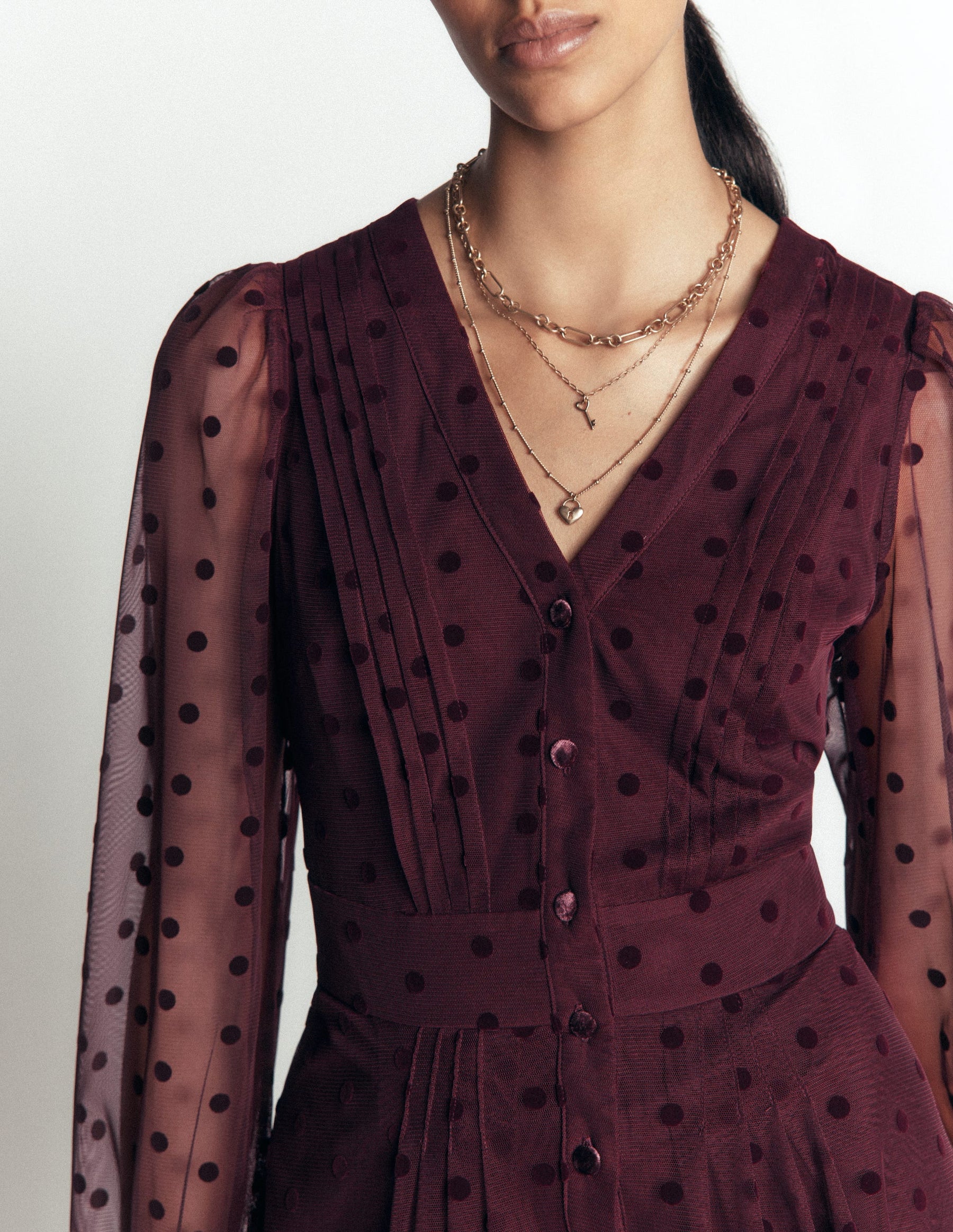 Pleated Tulle Midi Dress-Dark Cherry