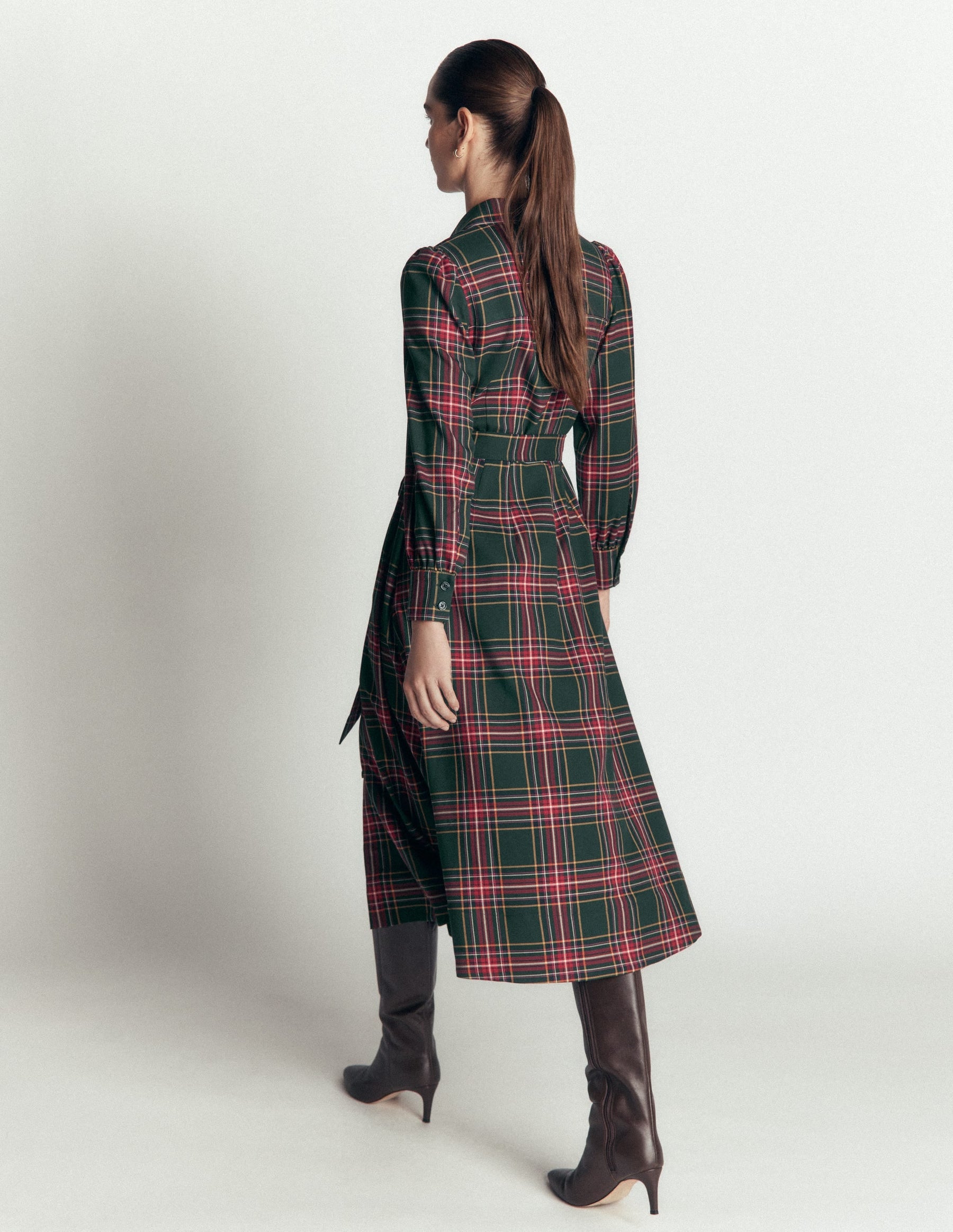 Maeve Check Midi Shirt Dress-Green, Navy and Red Check