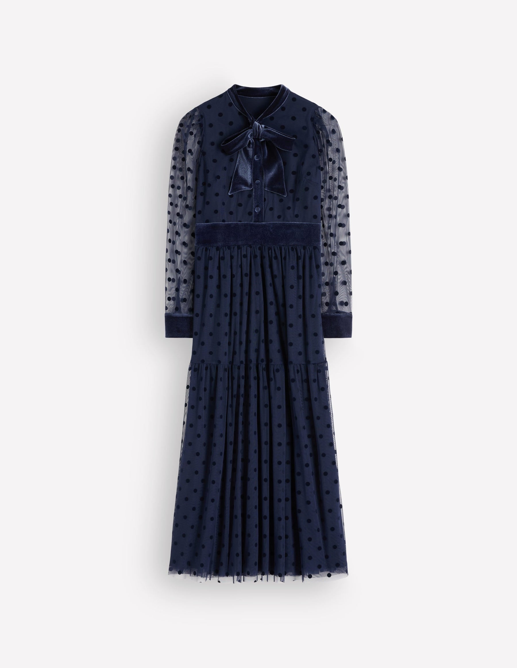 Tie Neck Tiered Tulle Dress-Navy
