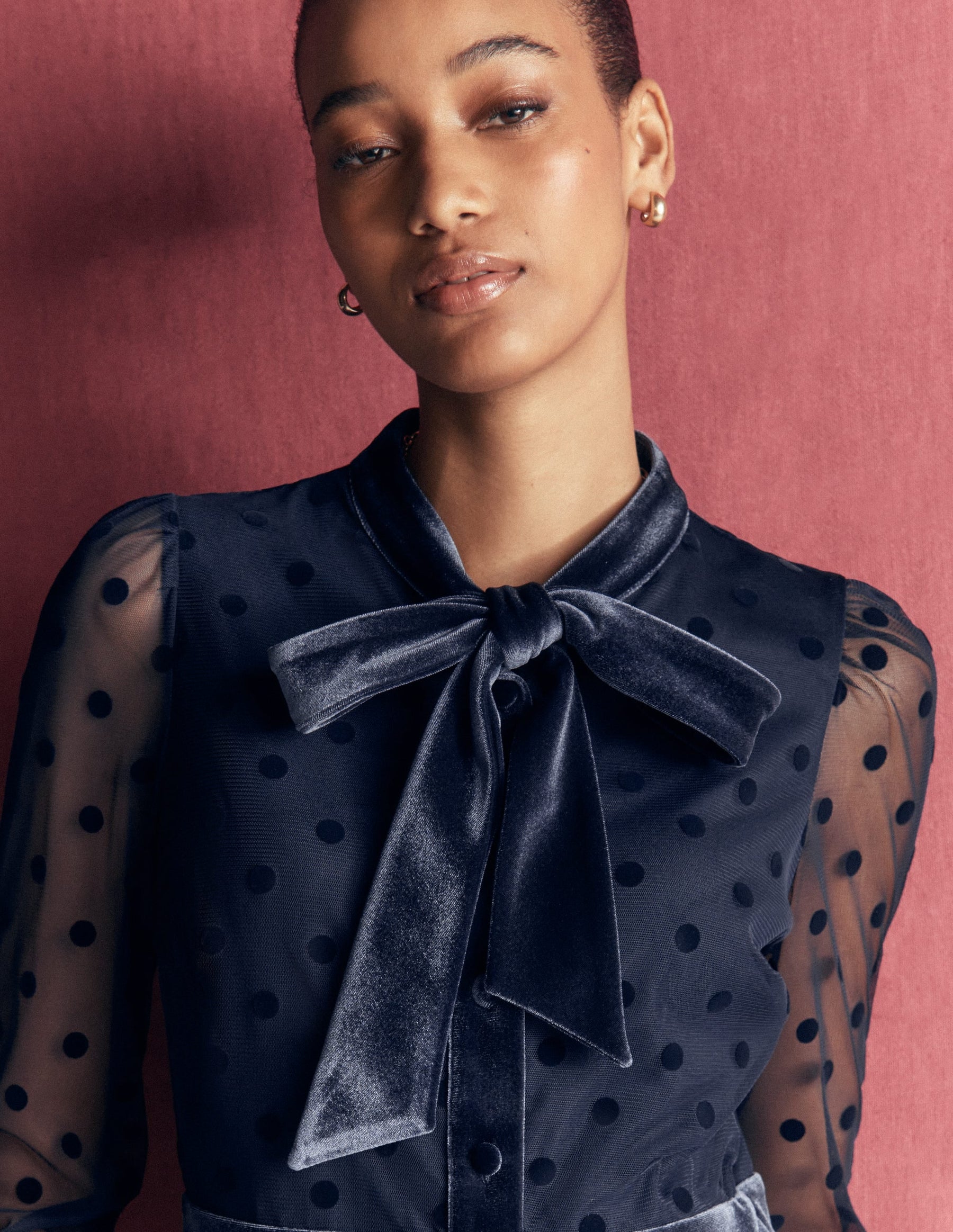 Tie Neck Tiered Tulle Dress-Navy