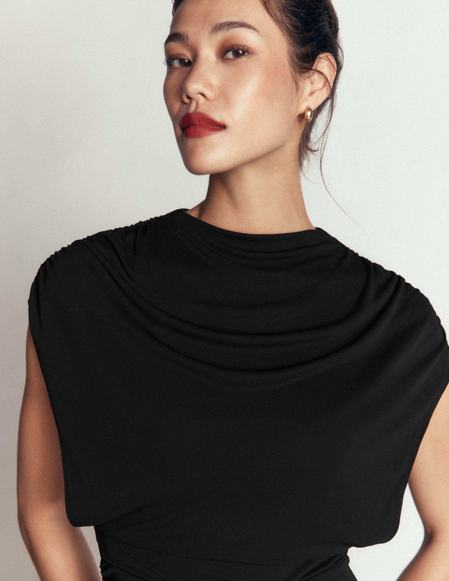 Drape Jersey Crepe Maxi Dress-Black