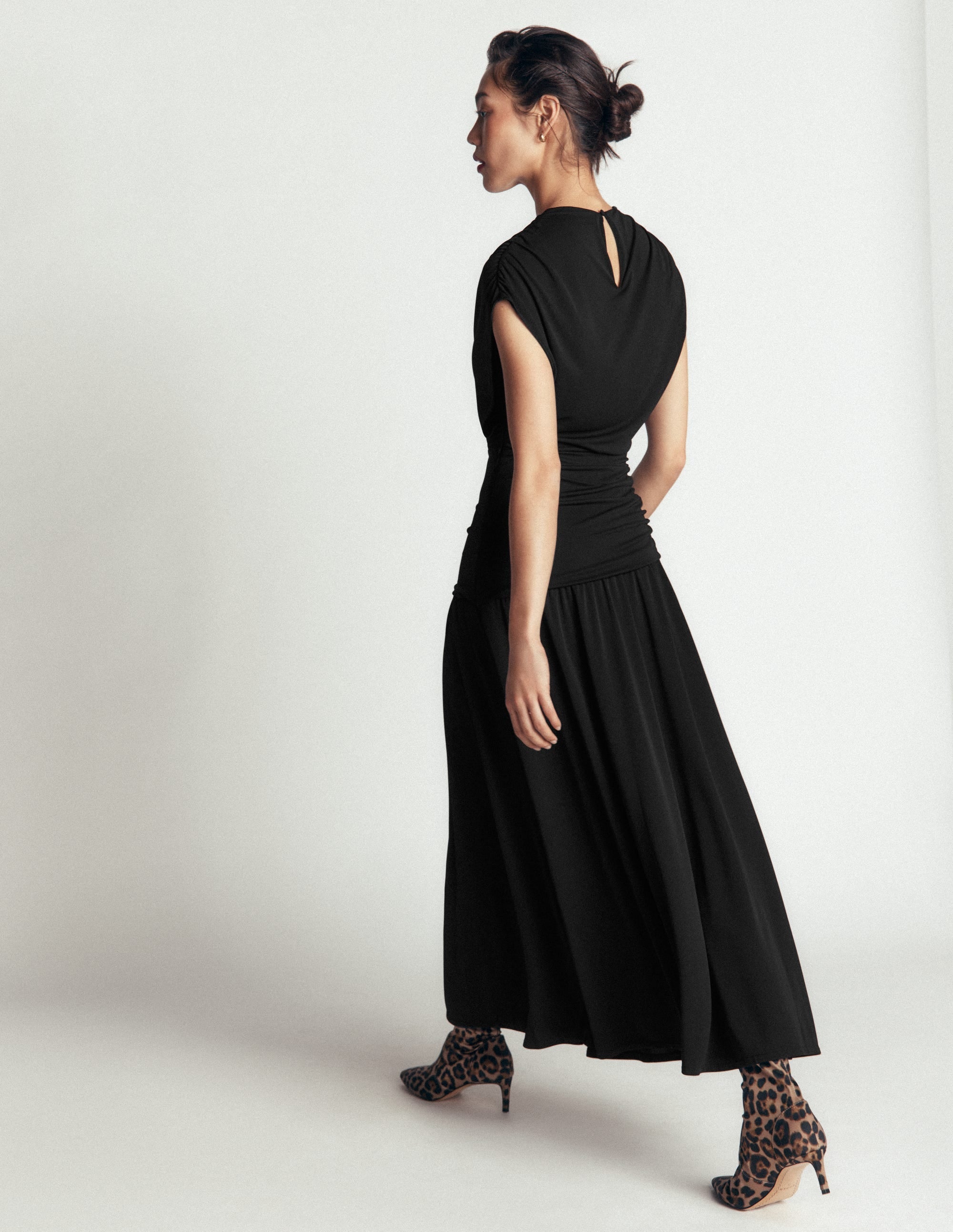 Drape Jersey Crepe Maxi Dress-Black