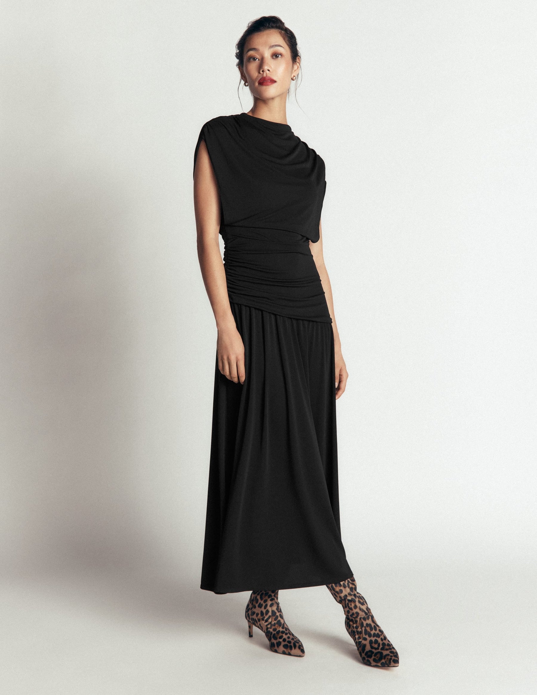 Drape Jersey Crepe Maxi Dress-Black