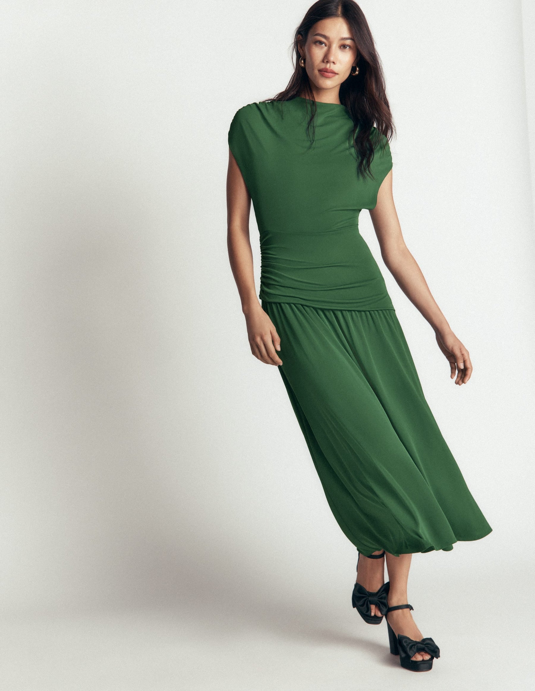 Drape Jersey Crepe Maxi Dress-Hunter Green