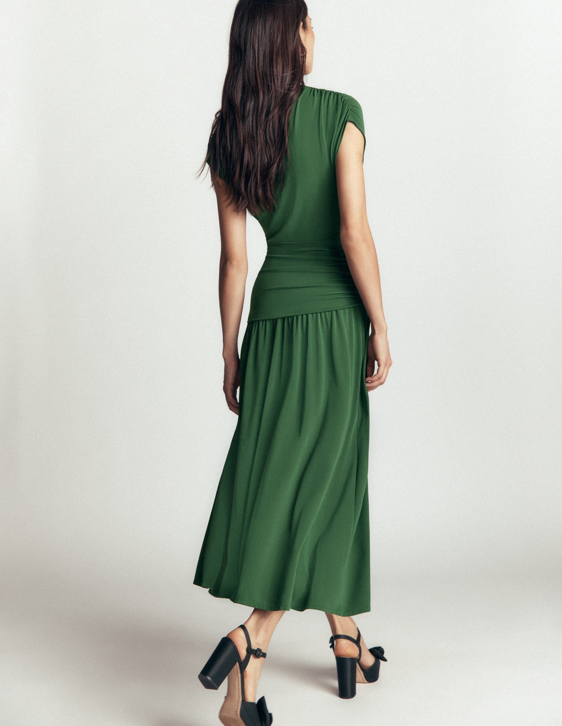 Drape Jersey Crepe Maxi Dress-Hunter Green