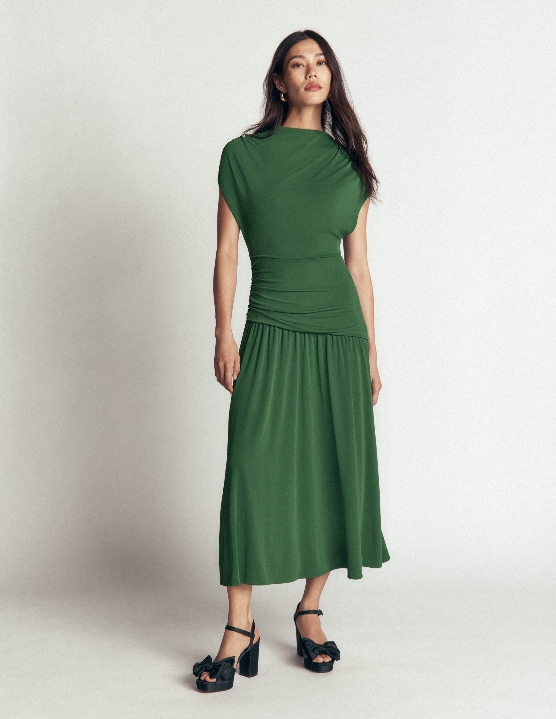 Drape Jersey Crepe Maxi Dress-Hunter Green