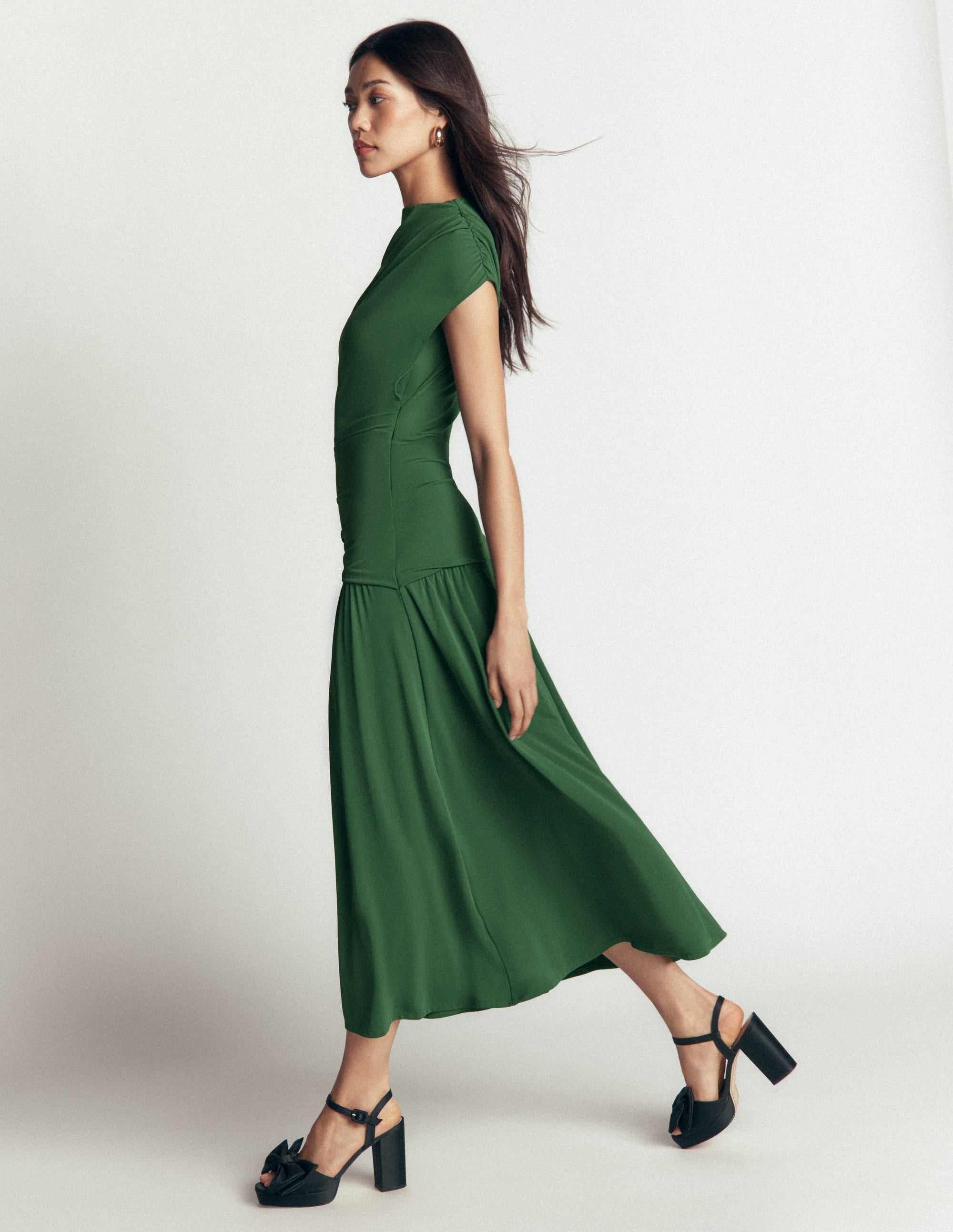 Drape Jersey Crepe Maxi Dress-Hunter Green