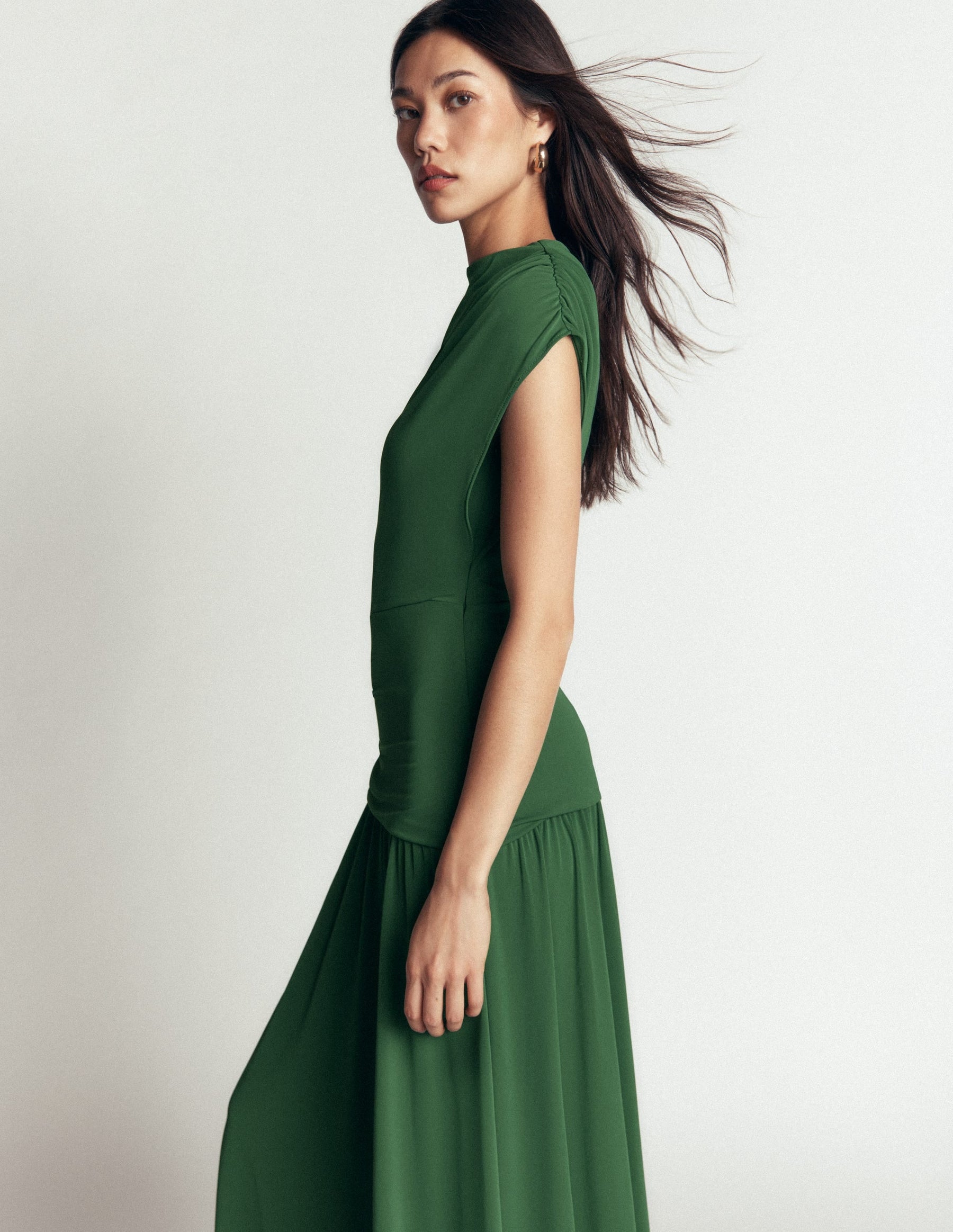 Drape Jersey Crepe Maxi Dress-Hunter Green