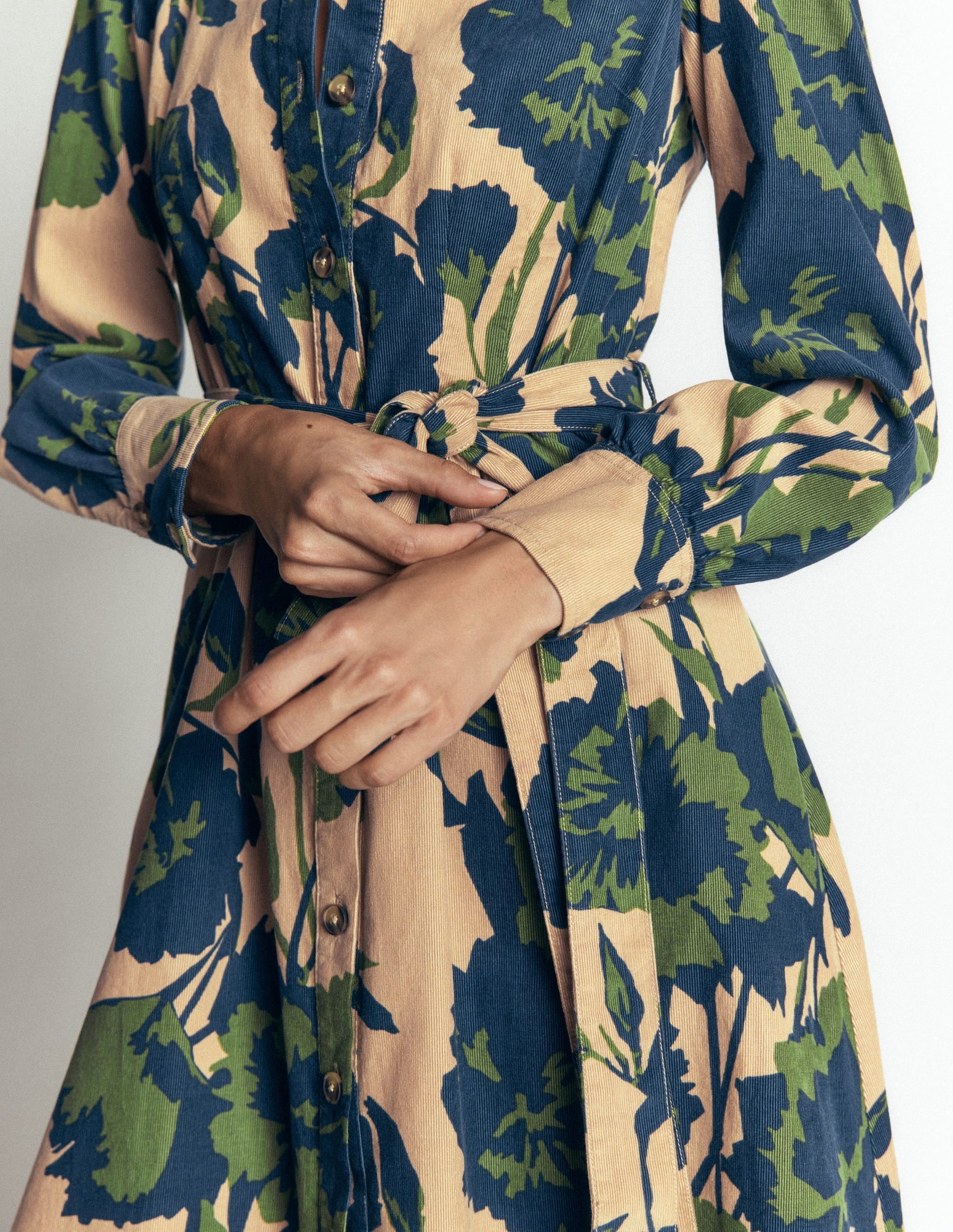 Maeve Cord Midi Shirt Dress-Cool Cocoa, Forest Breeze