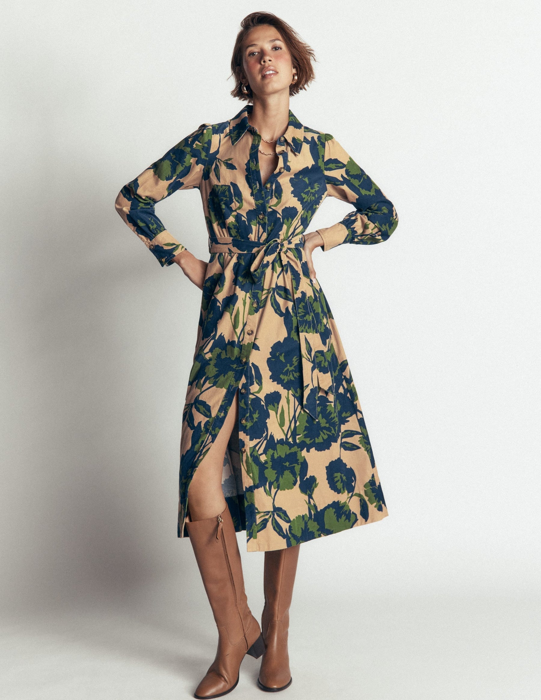 Maeve Cord Midi Shirt Dress-Cool Cocoa, Forest Breeze