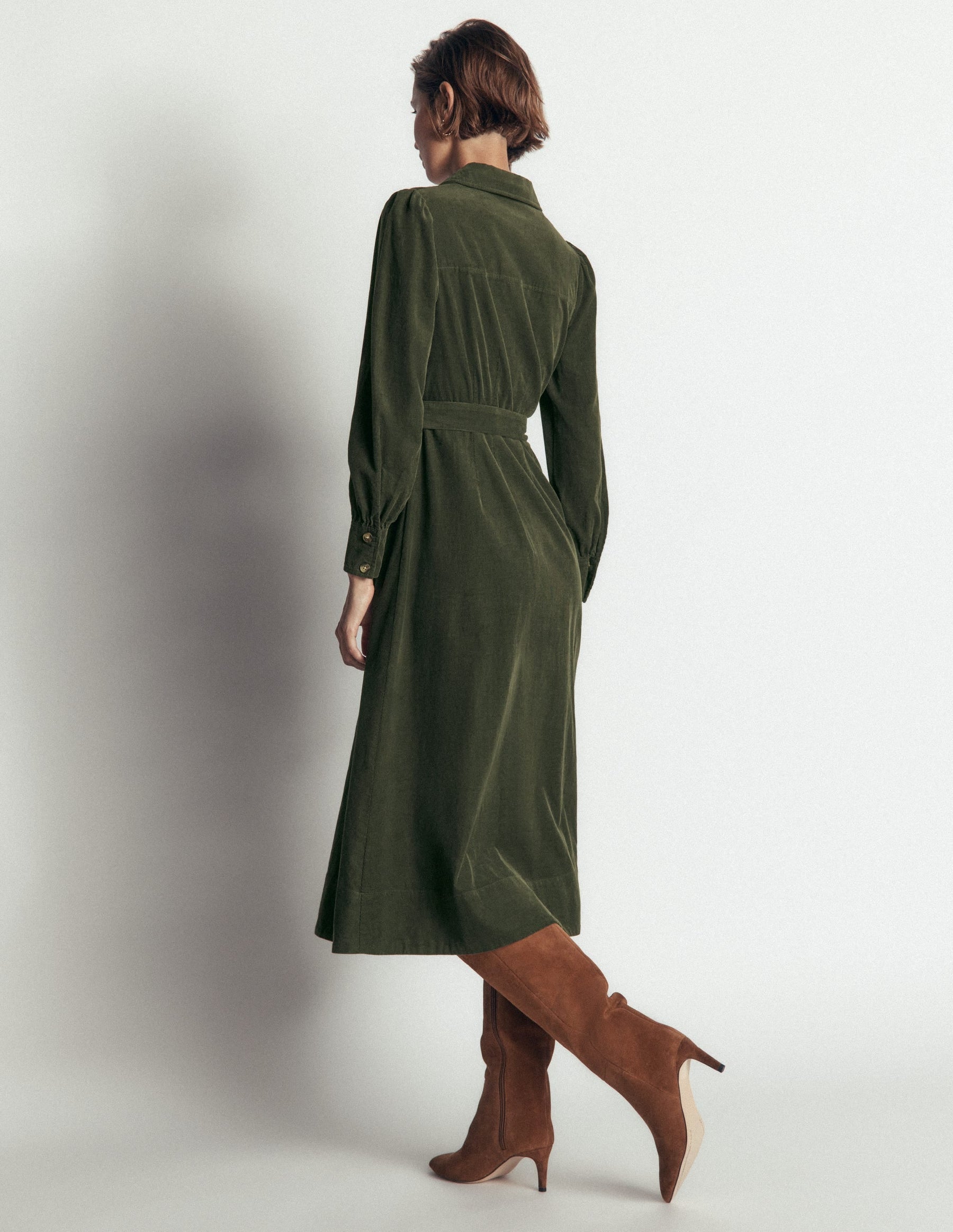 Maeve Cord Midi Shirt Dress-Forest Glade