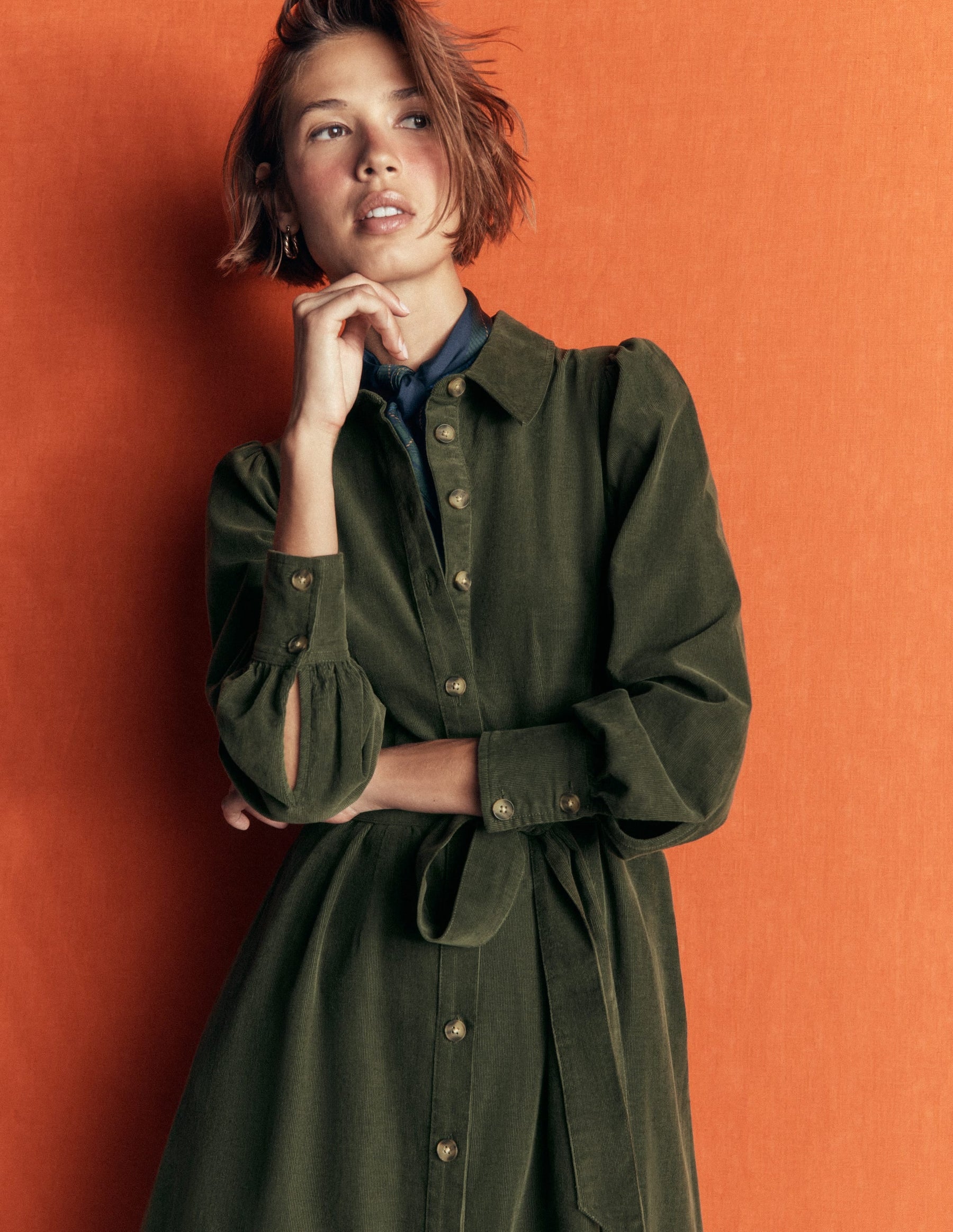 Maeve Cord Midi Shirt Dress-Forest Glade
