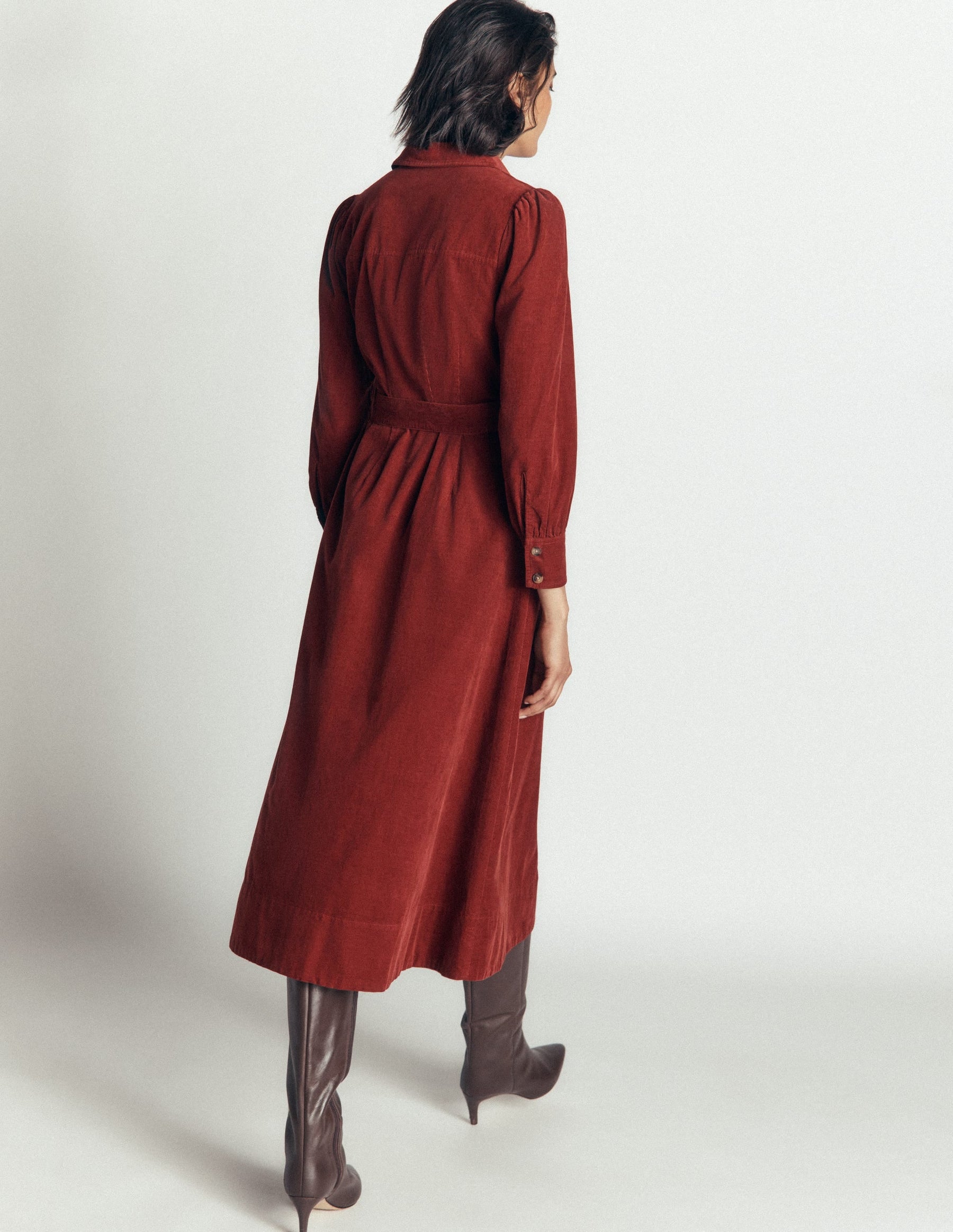 Maeve Cord Midi Shirt Dress-Spiced Apple