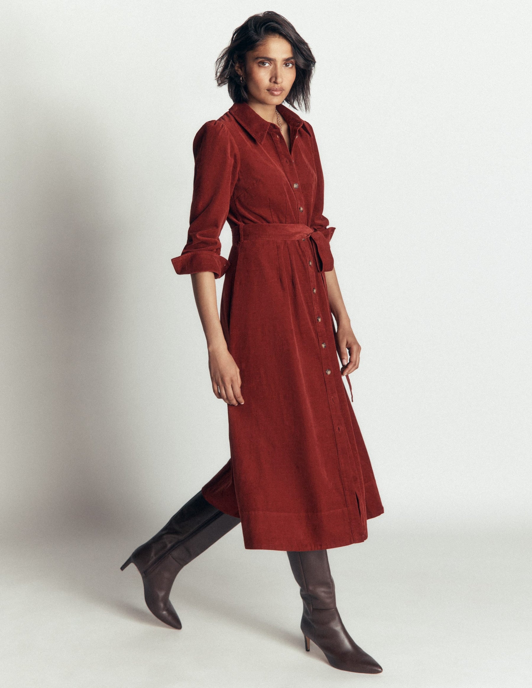 Maeve Cord Midi Shirt Dress-Spiced Apple