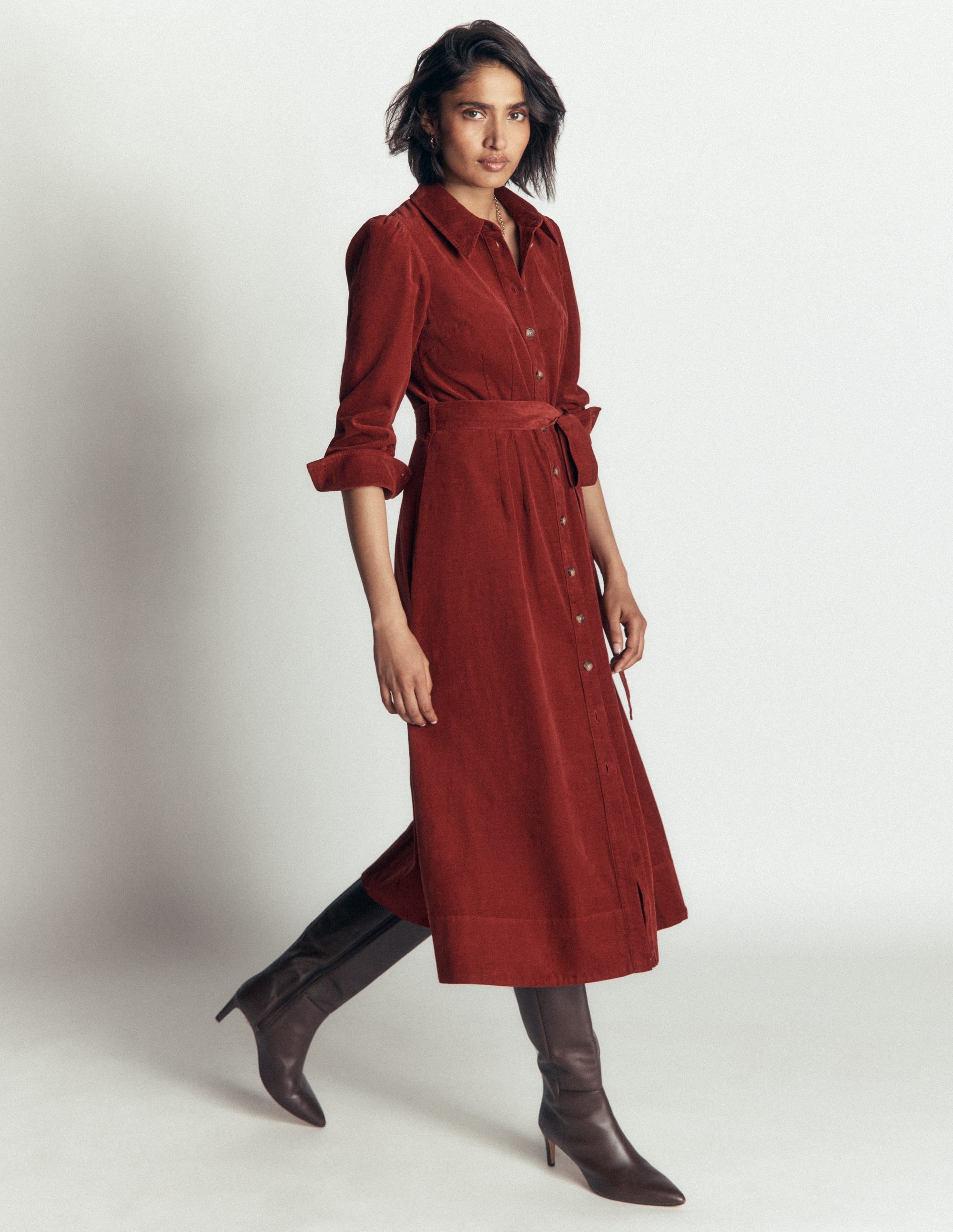 Maeve Cord Midi Shirt Dress-Spiced Apple
