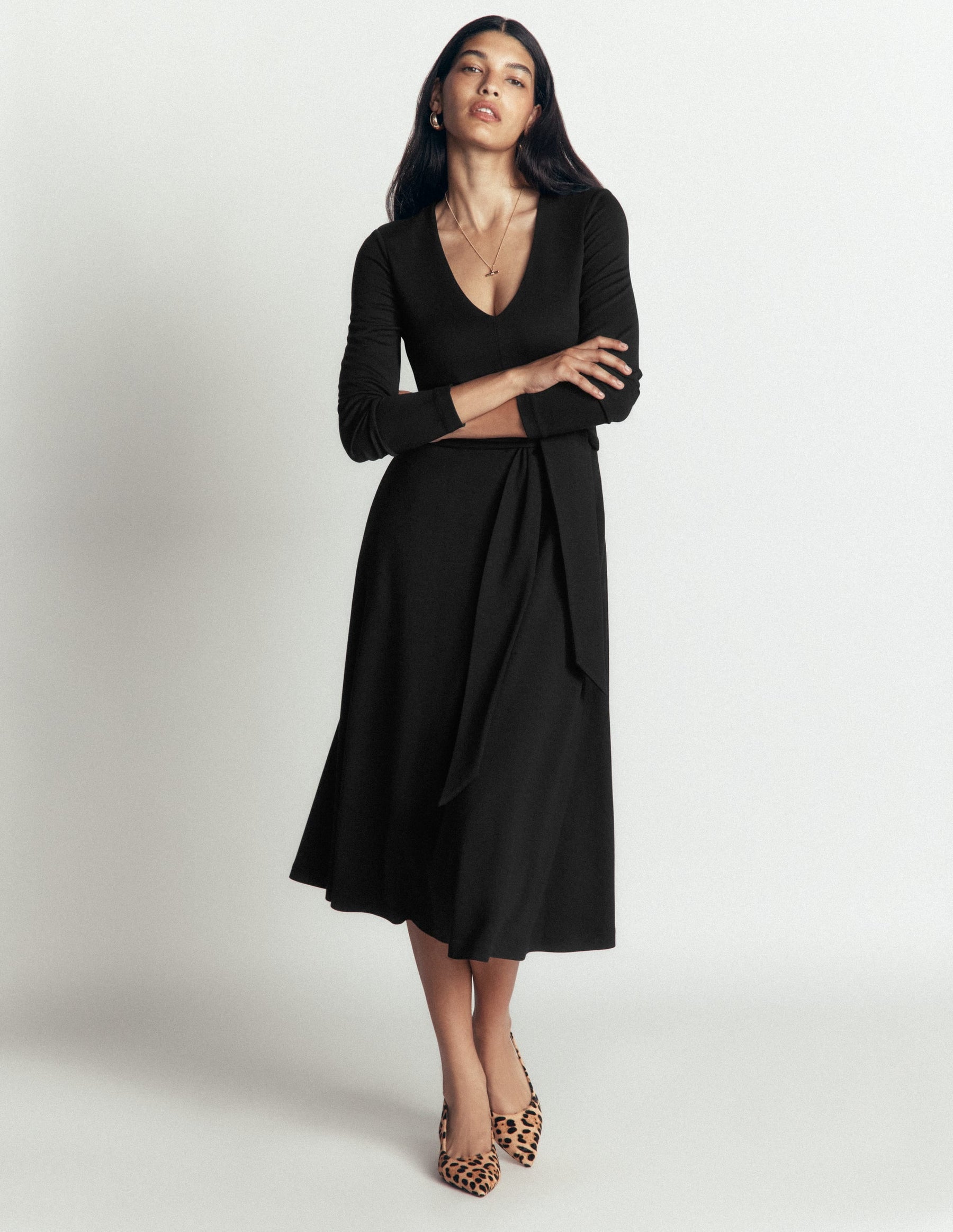 Tie Waist Ponte Dress-Black