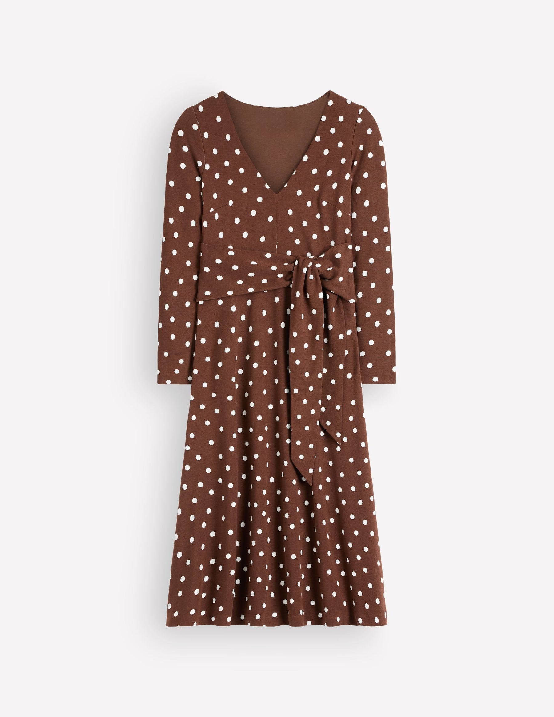 Tie Waist Ponte Dress-Raw Umber, Painted Dot