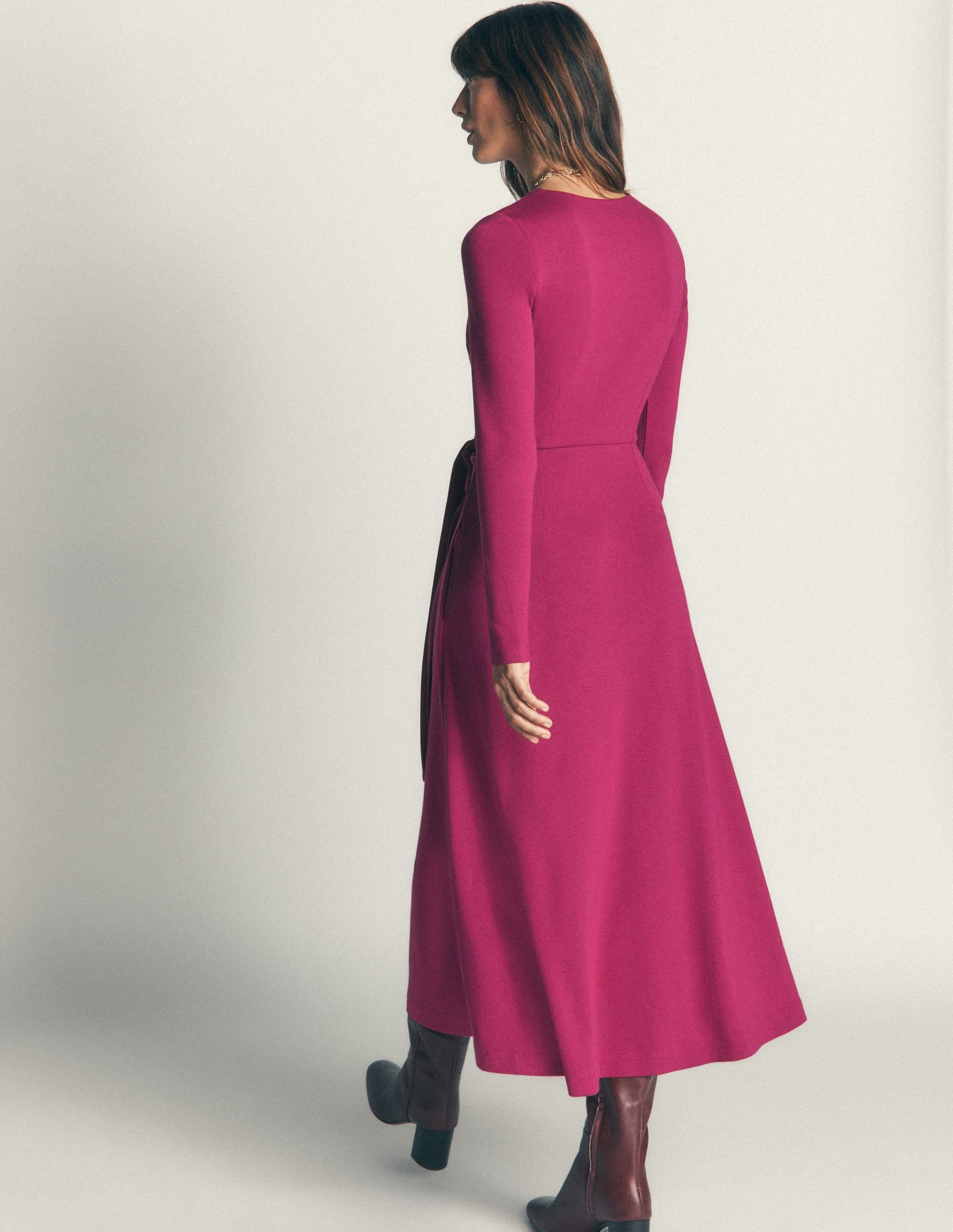 Tie Waist Ponte Dress-Beetroot Red