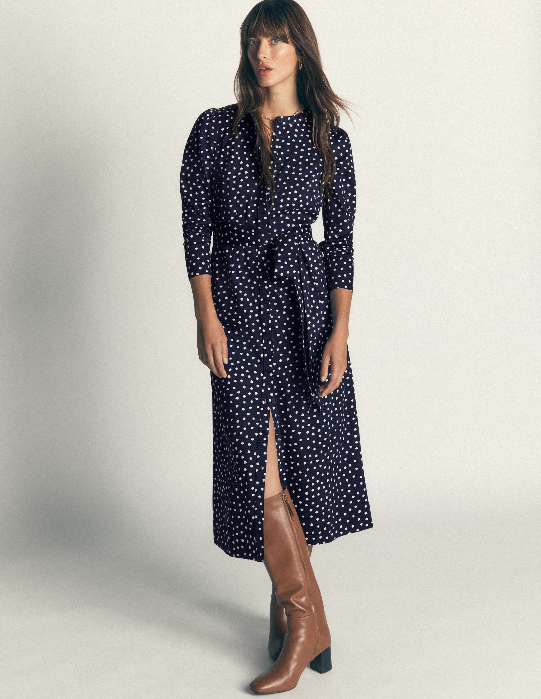 Louise Midi Shirt Dress-French Navy, Painted Dot