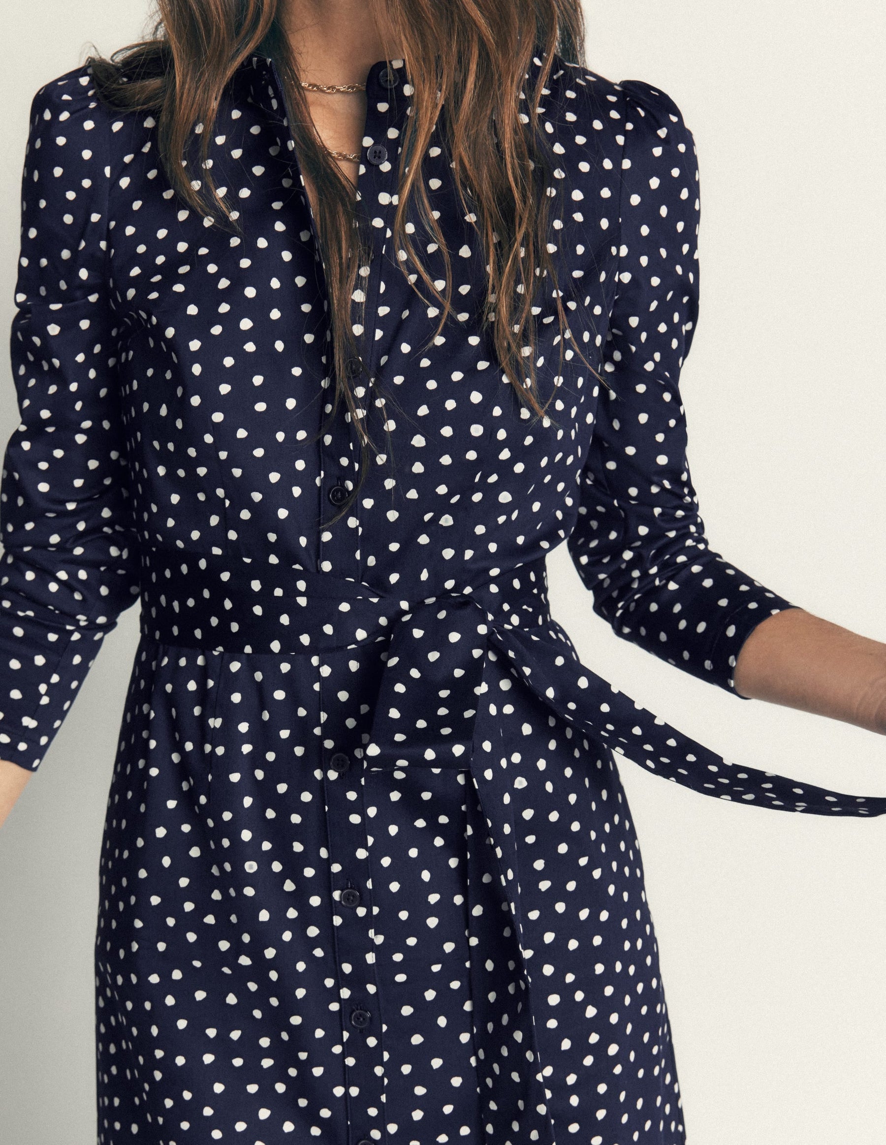 Louise Midi Shirt Dress-French Navy, Painted Dot