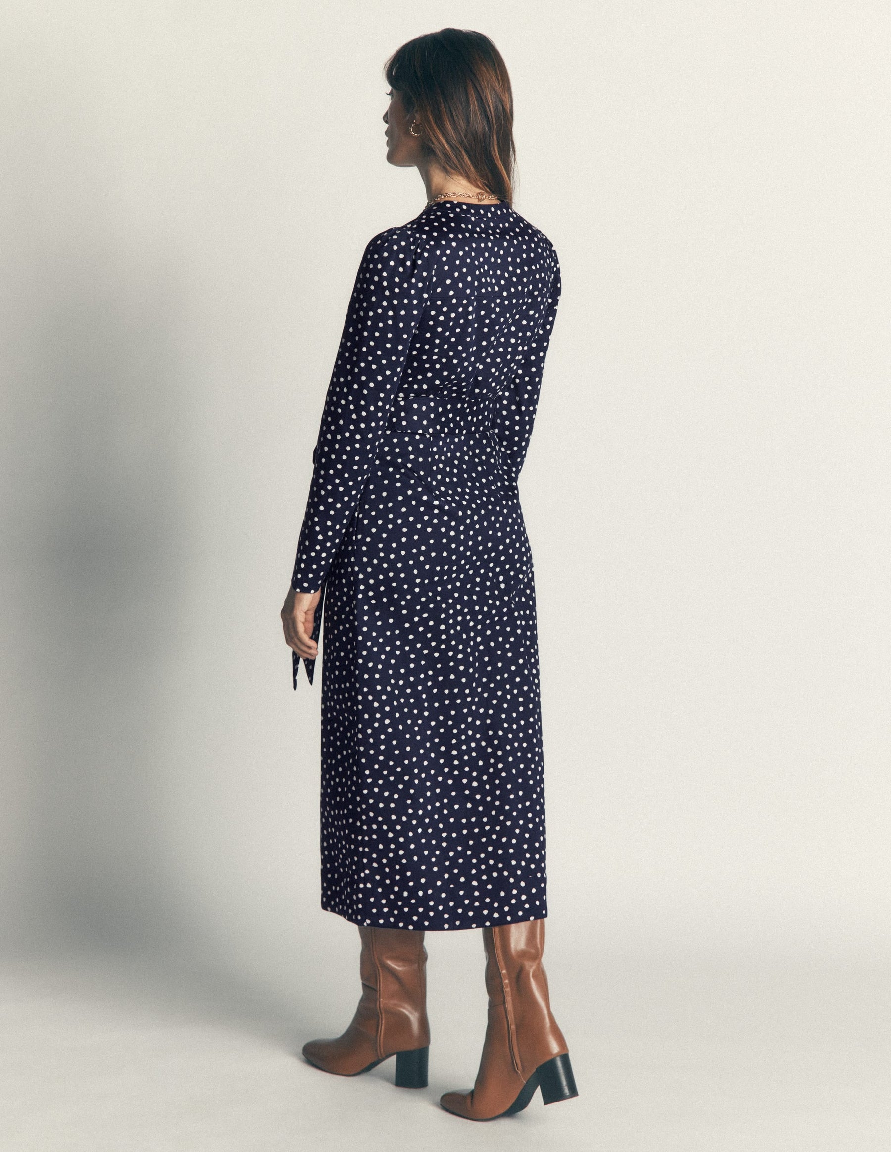 Louise Midi Shirt Dress-French Navy, Painted Dot