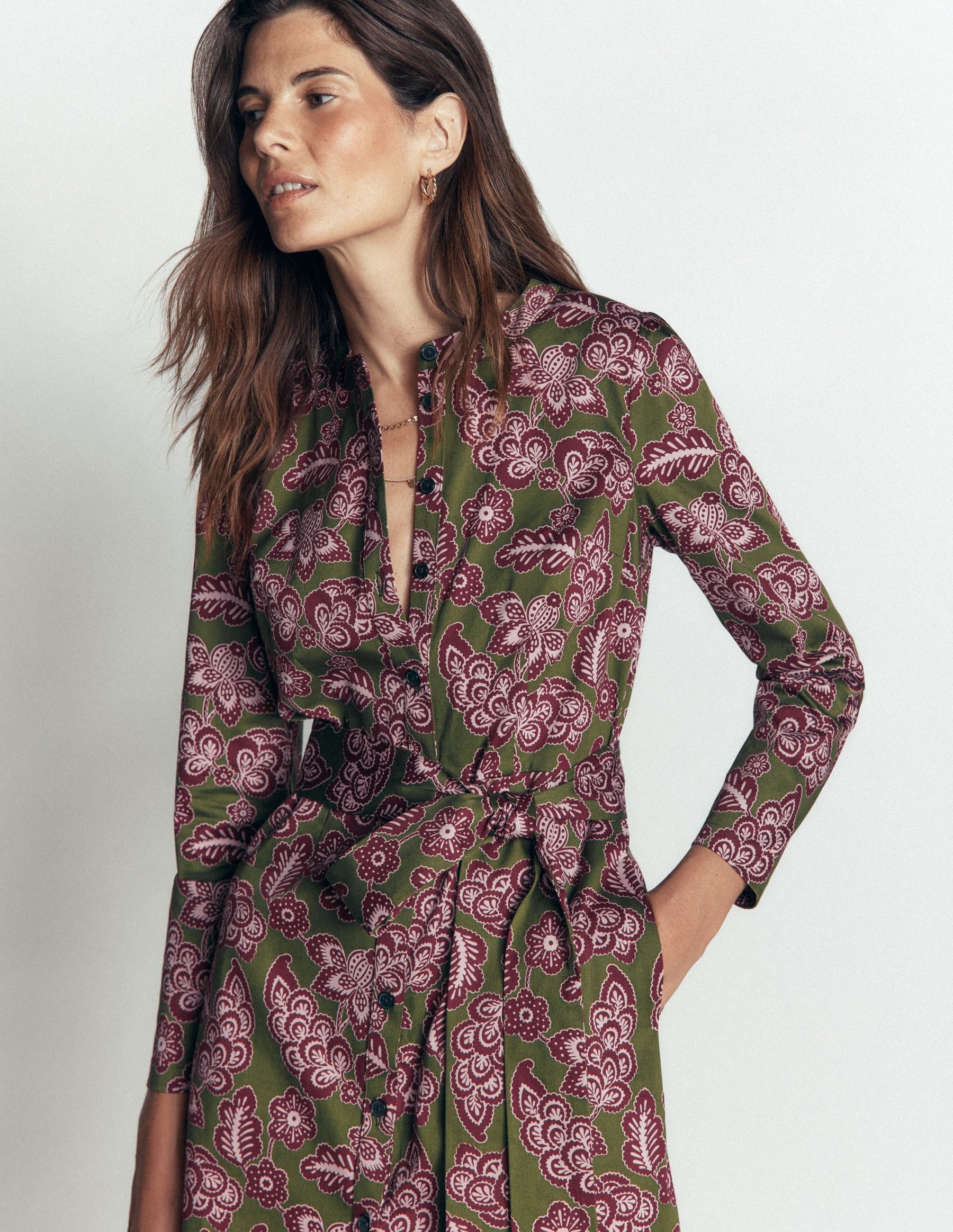 Louise Midi Shirt Dress-Forest Green, Tickled Meadows