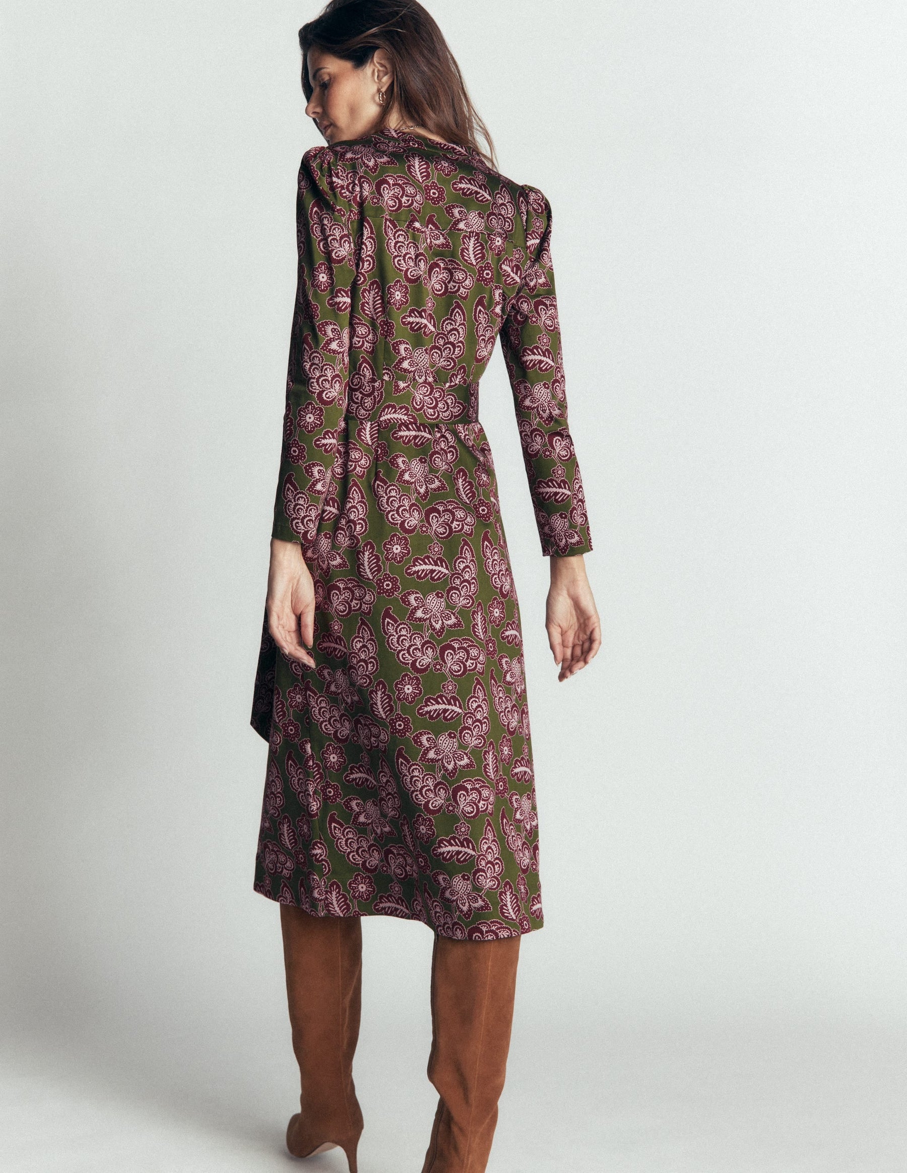 Louise Midi Shirt Dress-Forest Green, Tickled Meadows