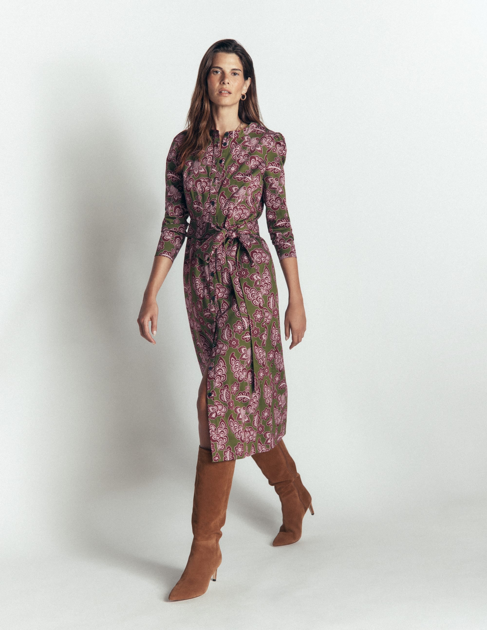 Louise Midi Shirt Dress-Forest Green, Tickled Meadows